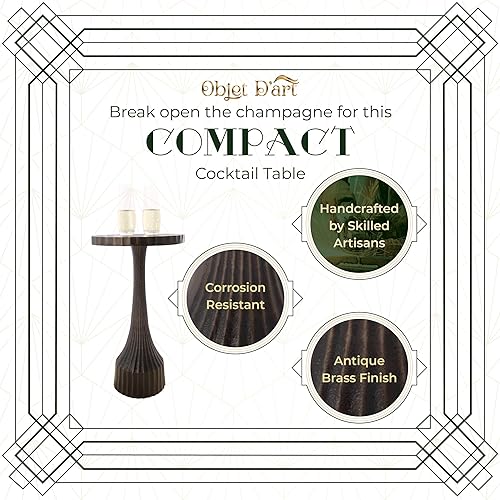 Miniatura 19 de OBJET D'ART ABEL, 21 pulgadas de altura, con acento metálico vintage, laterales, pedestal, coctail y bebidas para sala de estar y espacios pequeños