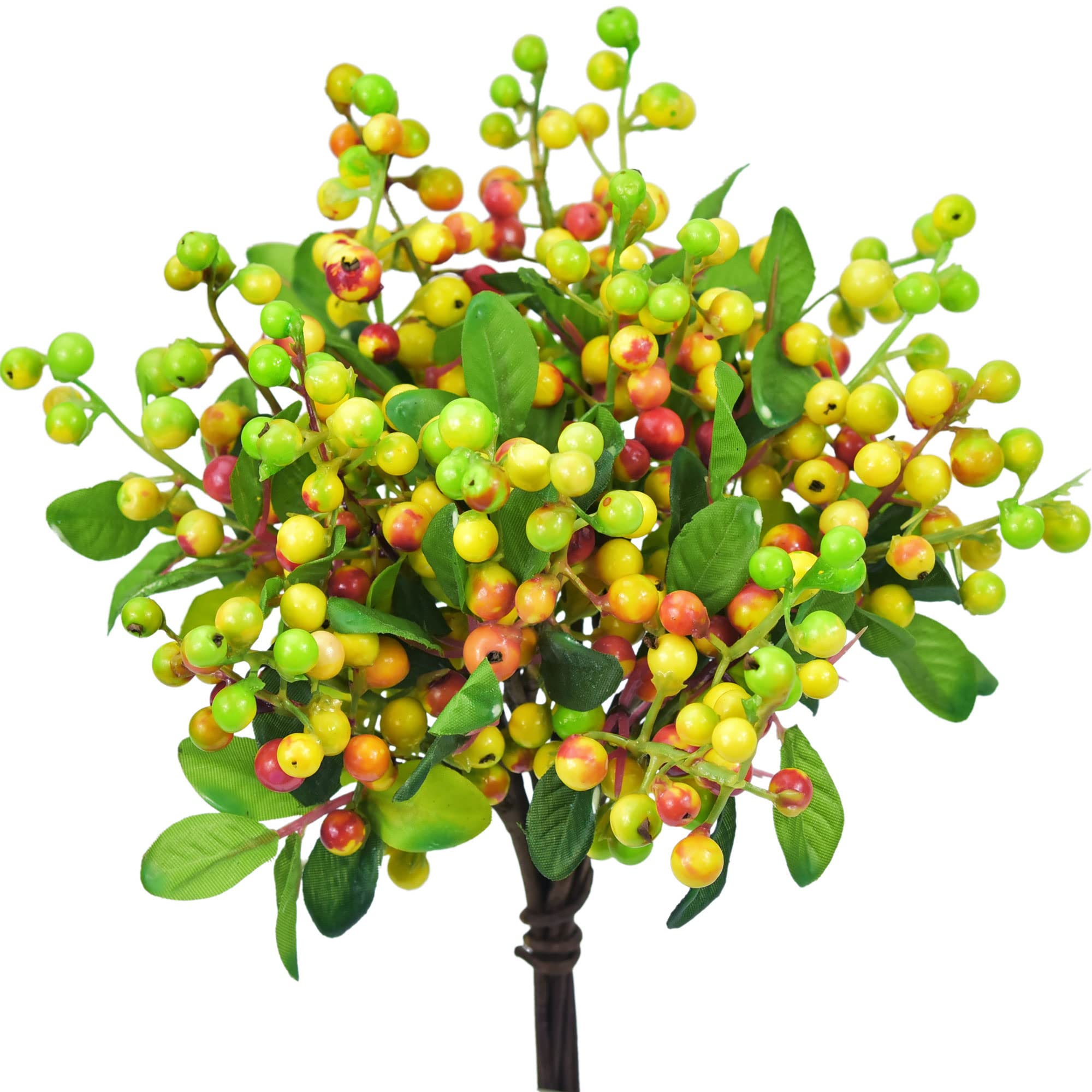 FiveSeasonStuff 10 Stems Artificial Holly Berries Flower Arrangements, Christmas Wreath Decorations (Rustic Orange Lemon Green)
