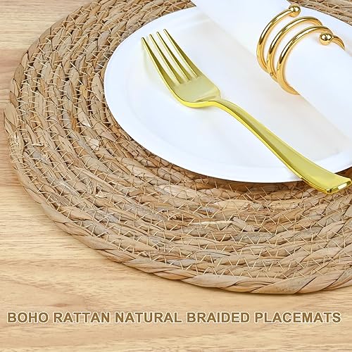 Miniatura 5 de Juego de 10 manteles individuales redondos tejidos de 12 pulgadas, manteles individuales de ratán trenzado de fibra natural, manteles individuales