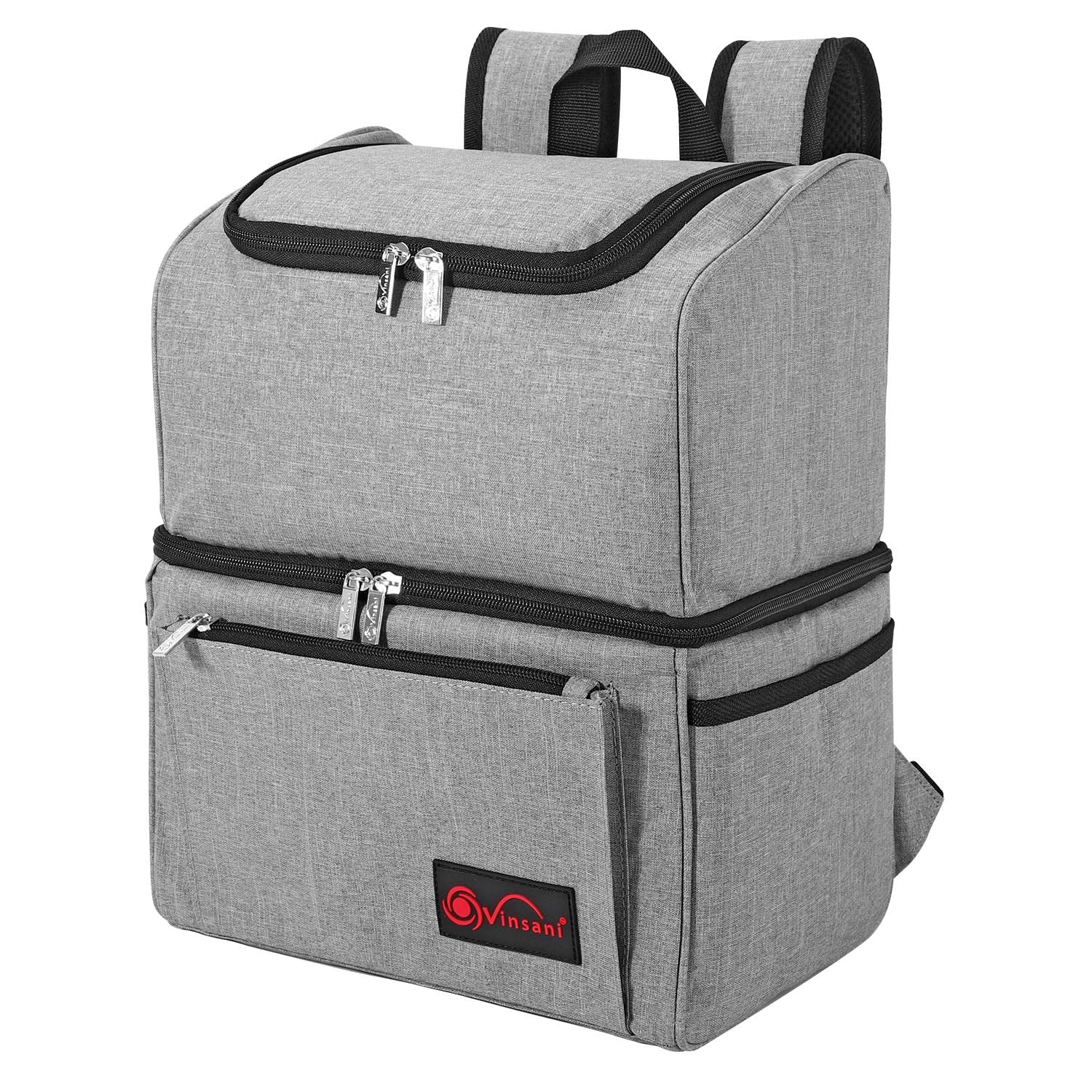 Vinsani Grey 18L Dual Compartment Backpack Cooler Bag Large Capacity Double Decker Insulated Picnic Storage Bag Foldable Leakproof & Portable Suitable For Picnic Camping Beach Car Outdoor