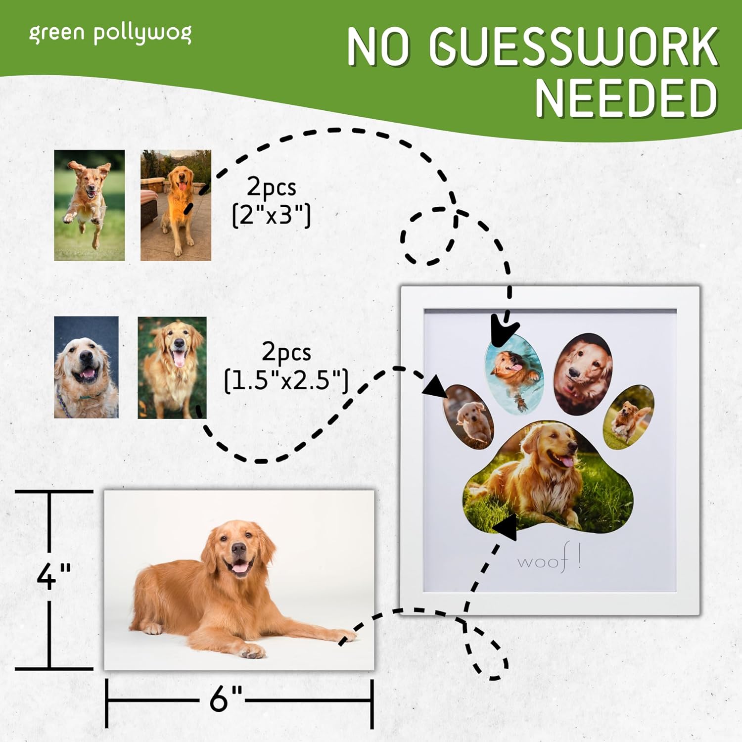 Green Pollywog 5-Opening Paw Print Collage Frame | Paw Print Picture Frame | Display for Photos for Pets | Dog Mom Gift | Dog Dad Collage | Pet Memorial Picture Gallery - Image 3