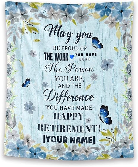 Custom Retirement Throw Blanket - Soft, Fuzzy & Warm - 40x50 Inches Flannel Blankets for Women, Men - Light Blue Modern Throws Farewell Gift for Coworker