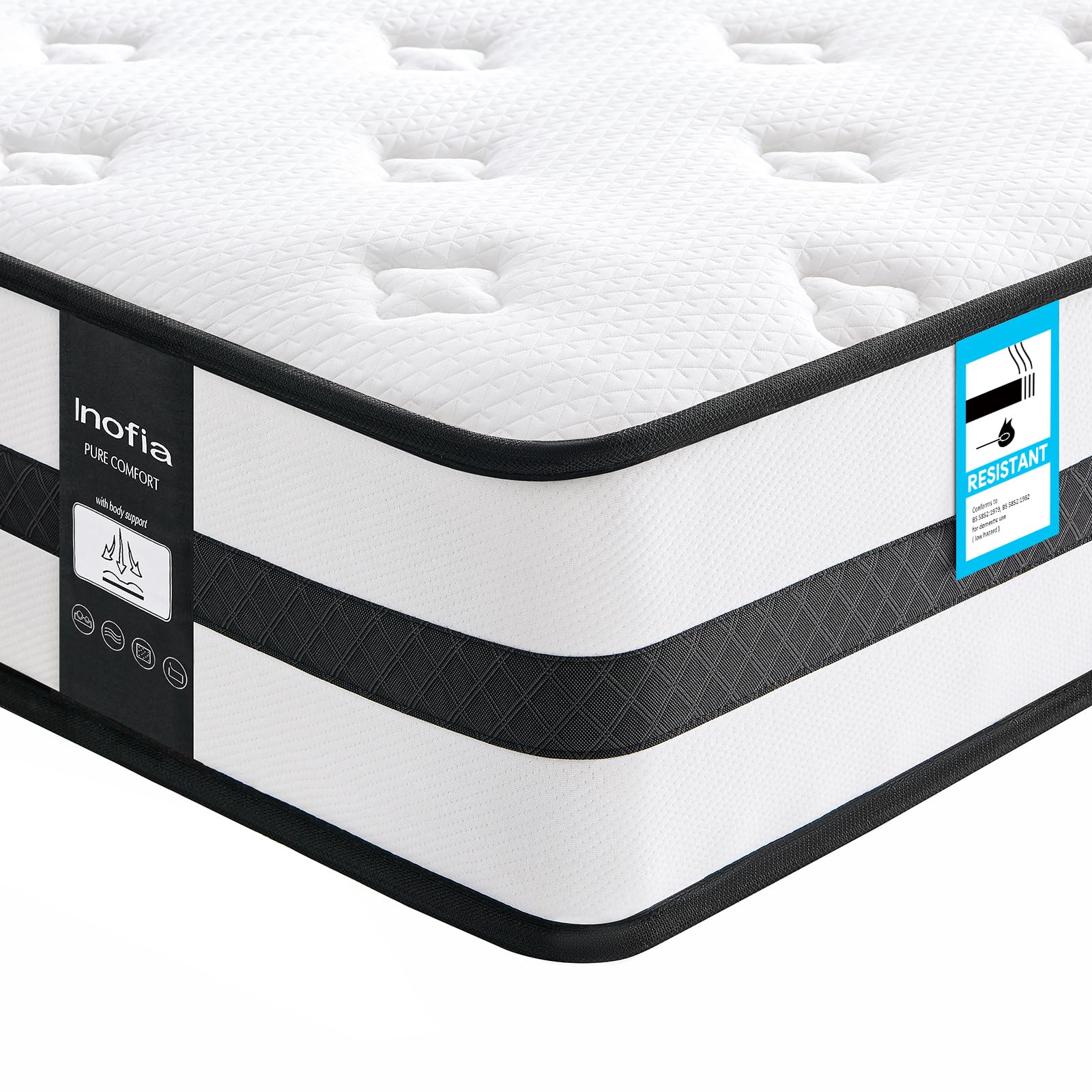 Inofia Single Mattresses Memory Foam Sprung 3FT, 10.3 Inch Hybrid Mattress