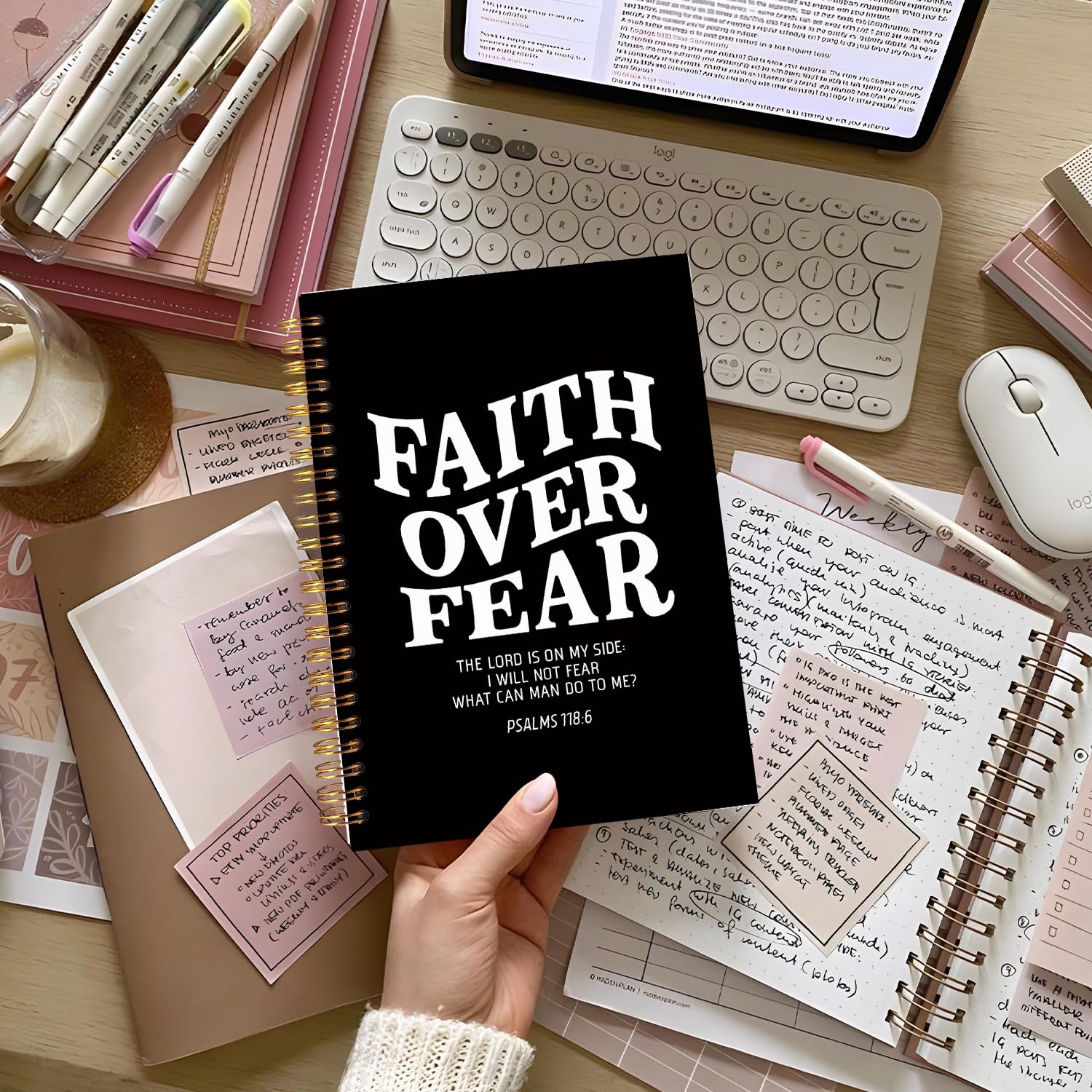 Lacama Taccuino nero ispiratore, regalo cristiano per donne, 160 pagine, quaderni biblici per prendere appunti, forniture scolastiche per ufficio, quaderni a spirale cristiani, 14 x 21,1 cm Faith Over