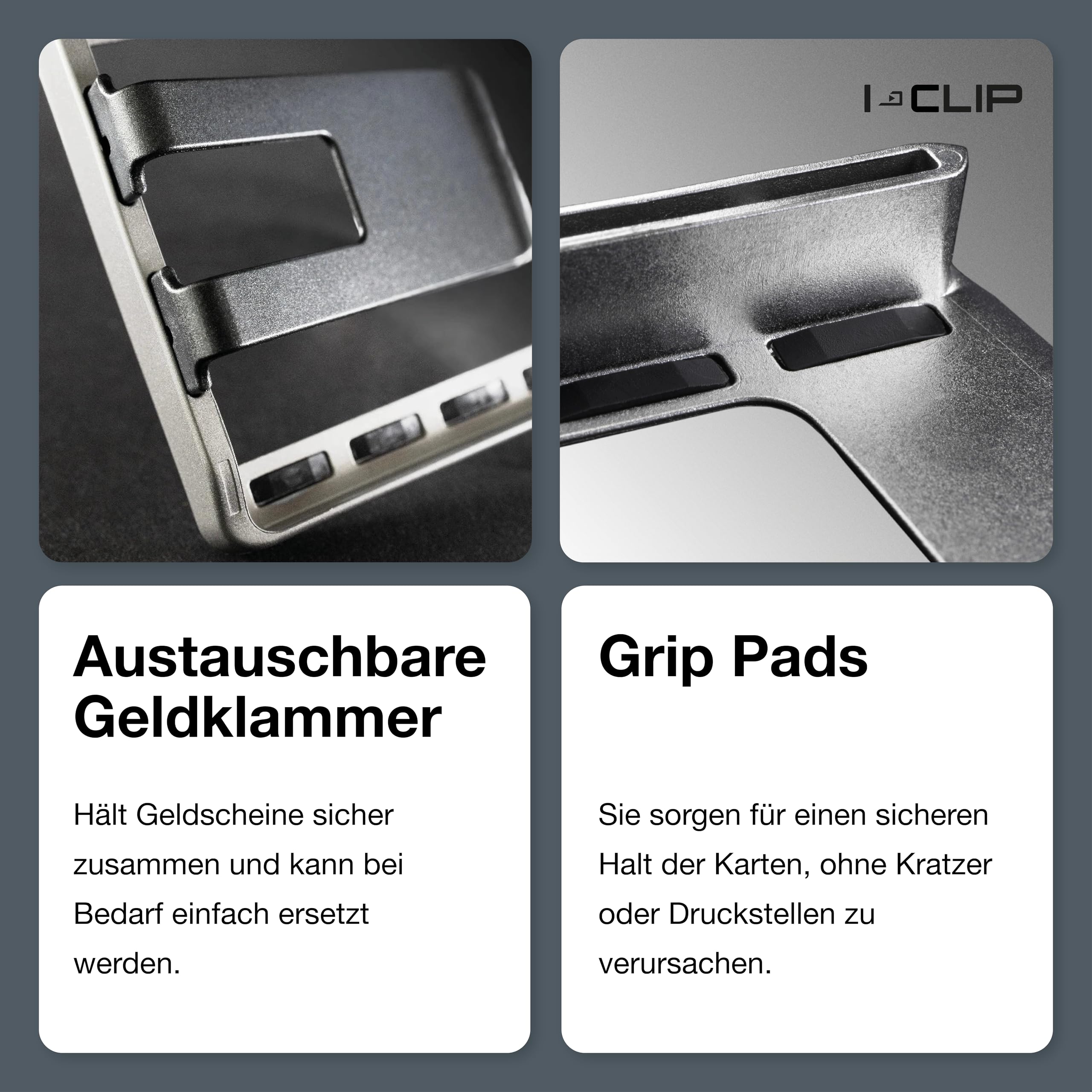 I-CLIP Edelstahl Geldbörse mit austauschbarer Geldklammer - Leder Portemonnaie - Kreditkartenetui mit Geldklammer - hochwertiger Geldbeutel - Slim Wallet - Polierter Rahmen - White Ace