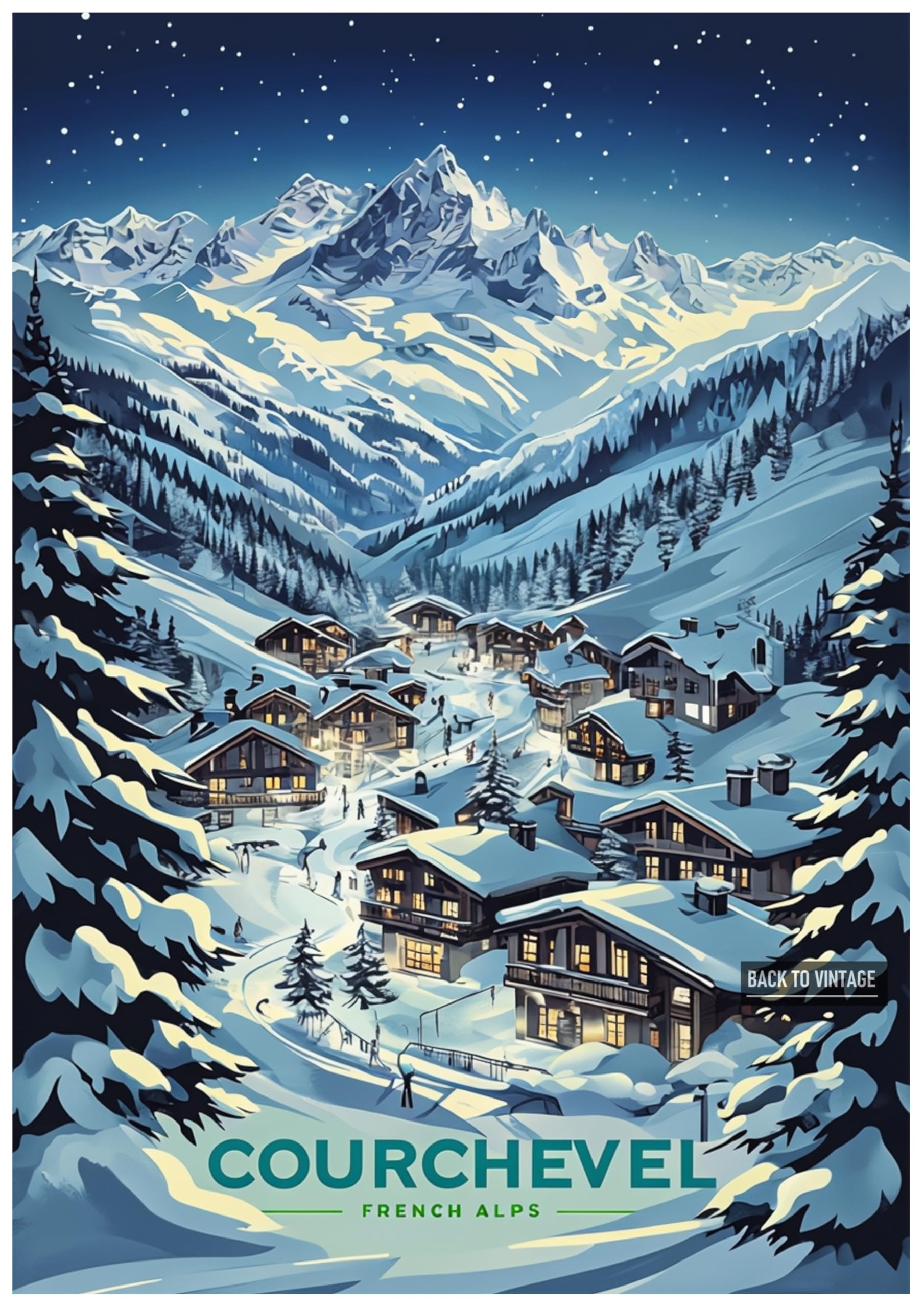 COURCHEVEL - Vintage Ski Resort Poster A4 Size Retro Winter Sports Wall Art Alpine Mountains Snow Landscape Home Decor for Ski Lovers