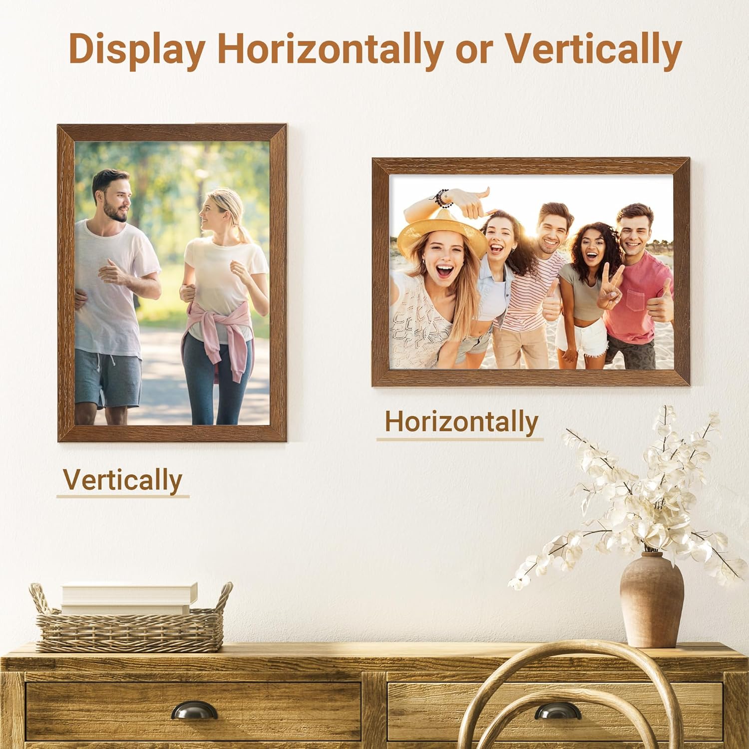 Vivelove 7x10 Picture Frame, High-End Natural Oak 7 x 10 Wooden Frame with Tempered Glass, 7x10 Wood Photo Frame for Wall or Tabletop, Wall Hook Included for Art Photo and Prints, Walnut