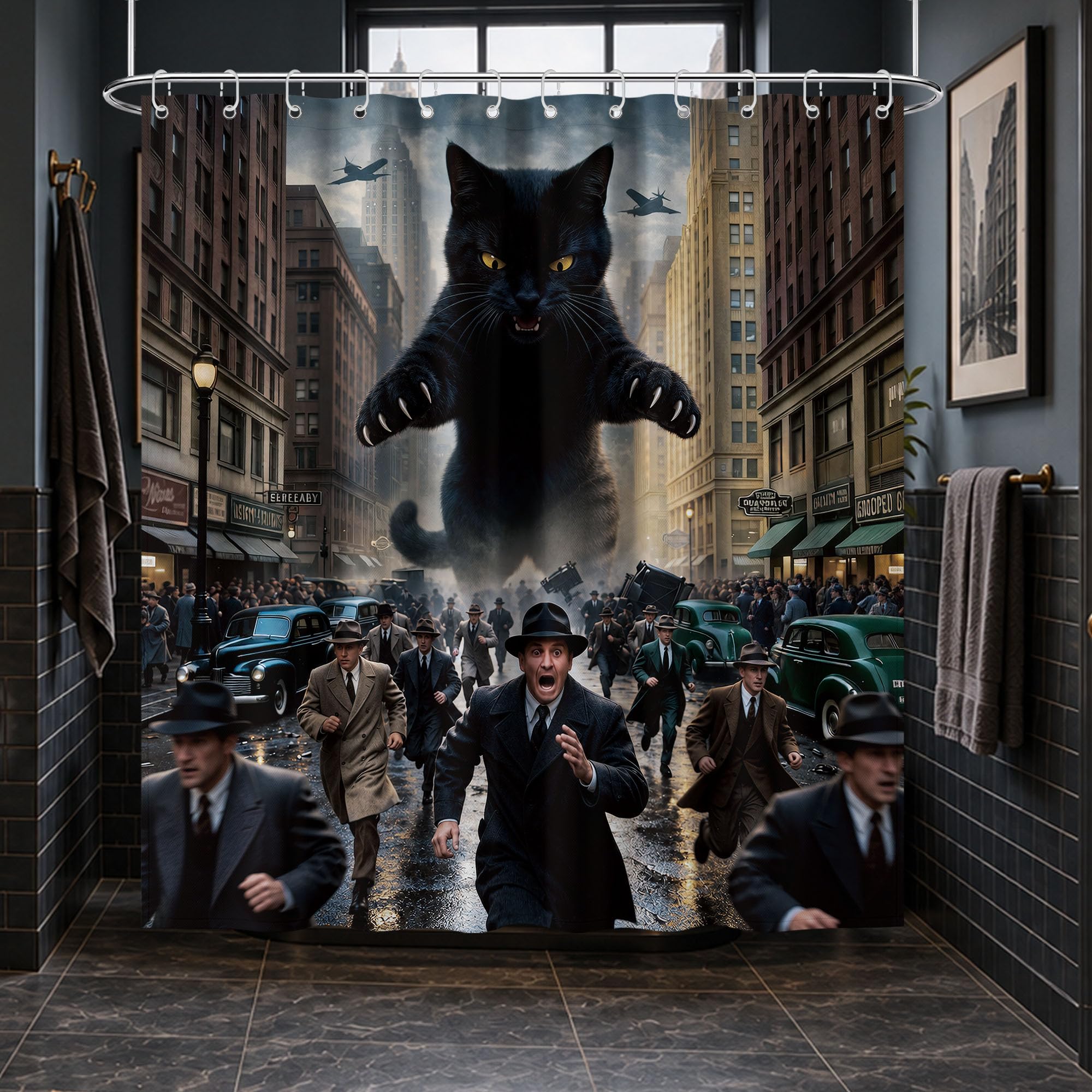 Funny Black Cat Shower Curtain Crazy Mens, 70x72 Inchs