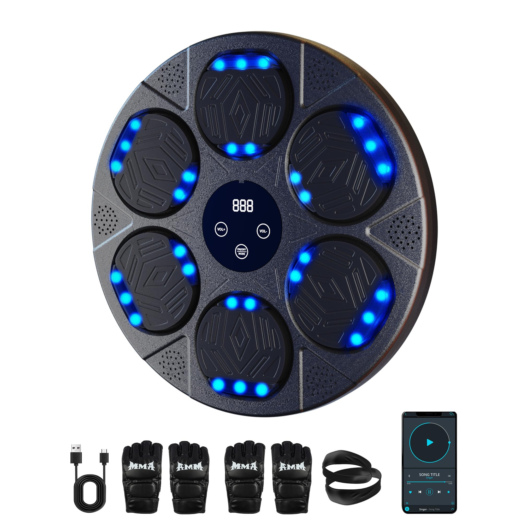 2025 Bluetooth Music Boxing Machine 3.0 for Teens, Adults, Kids, Interactive Wall Mounted Workout Punch Game with 2 Gloves, Light & Sound Training, Gifts for Teen Boys