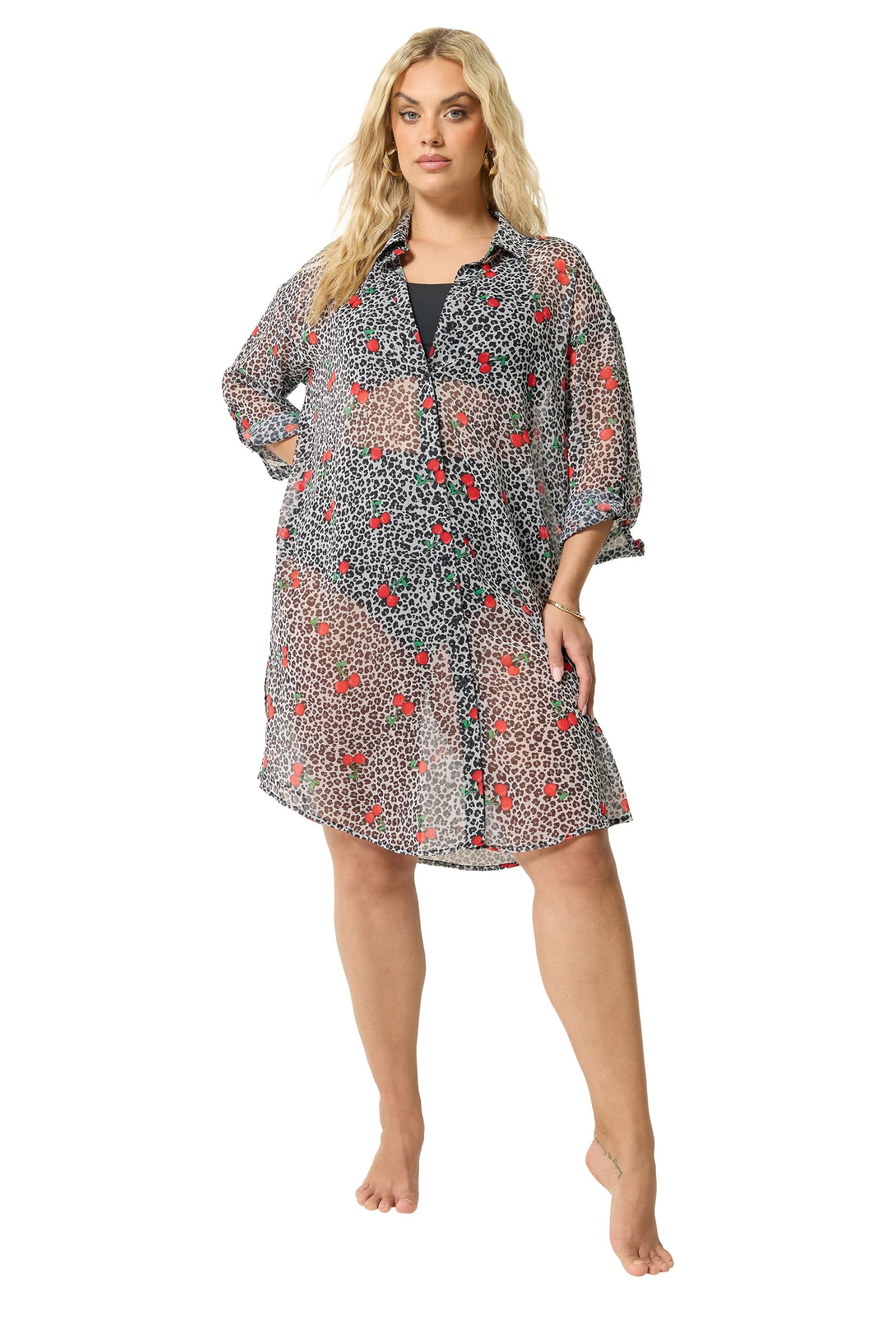 Yours Women's Black Leopard Cherry Cover Up In | : 18/20