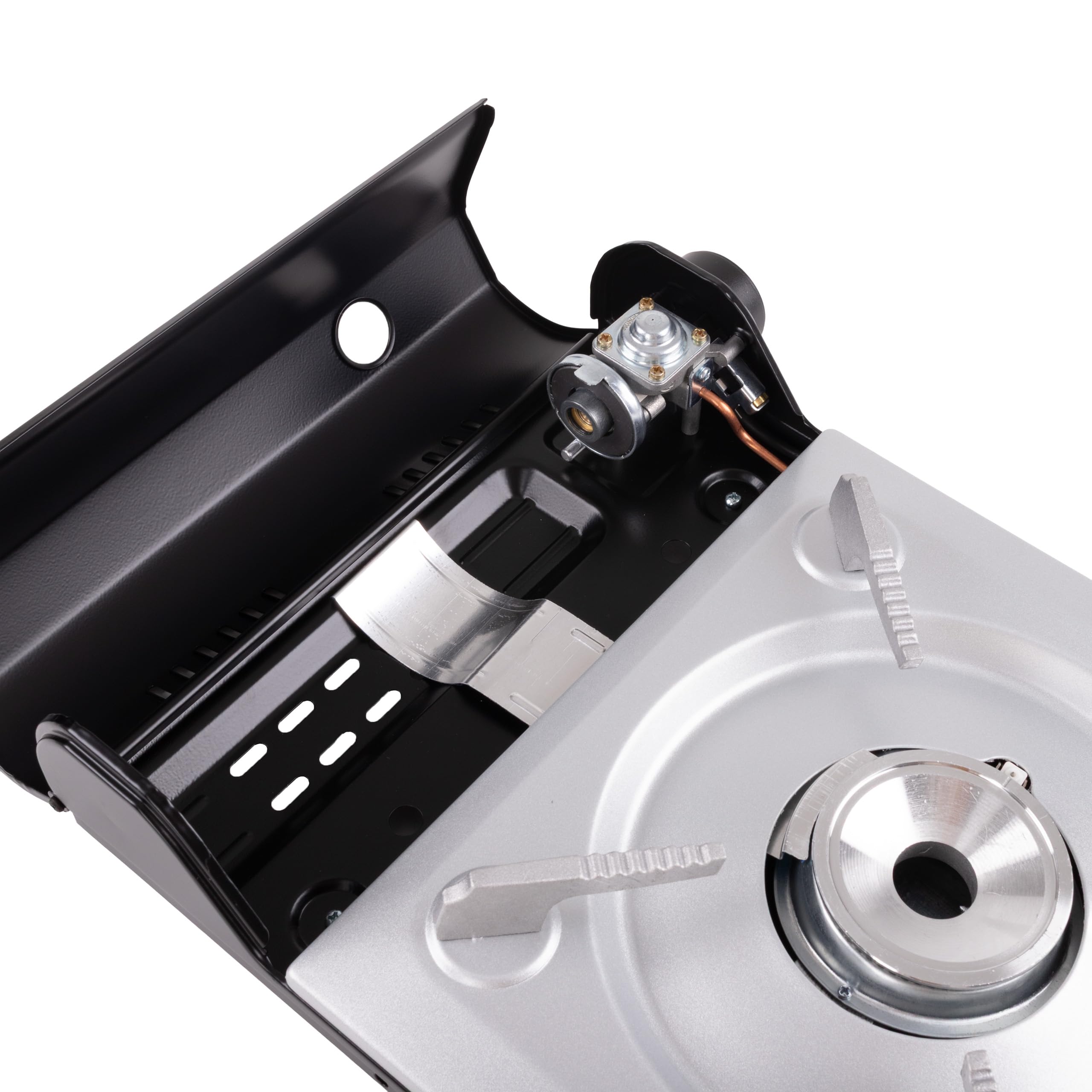 Kuchenka kempingowa Grill CPRO-0106, kuchenka gazowa 2 w 1 z zapłonem piezoelektrycznym, 2500 W, do kartusza gazowego i butli gazowej, z walizką i osłoną przeciwwiatrową do campingu i