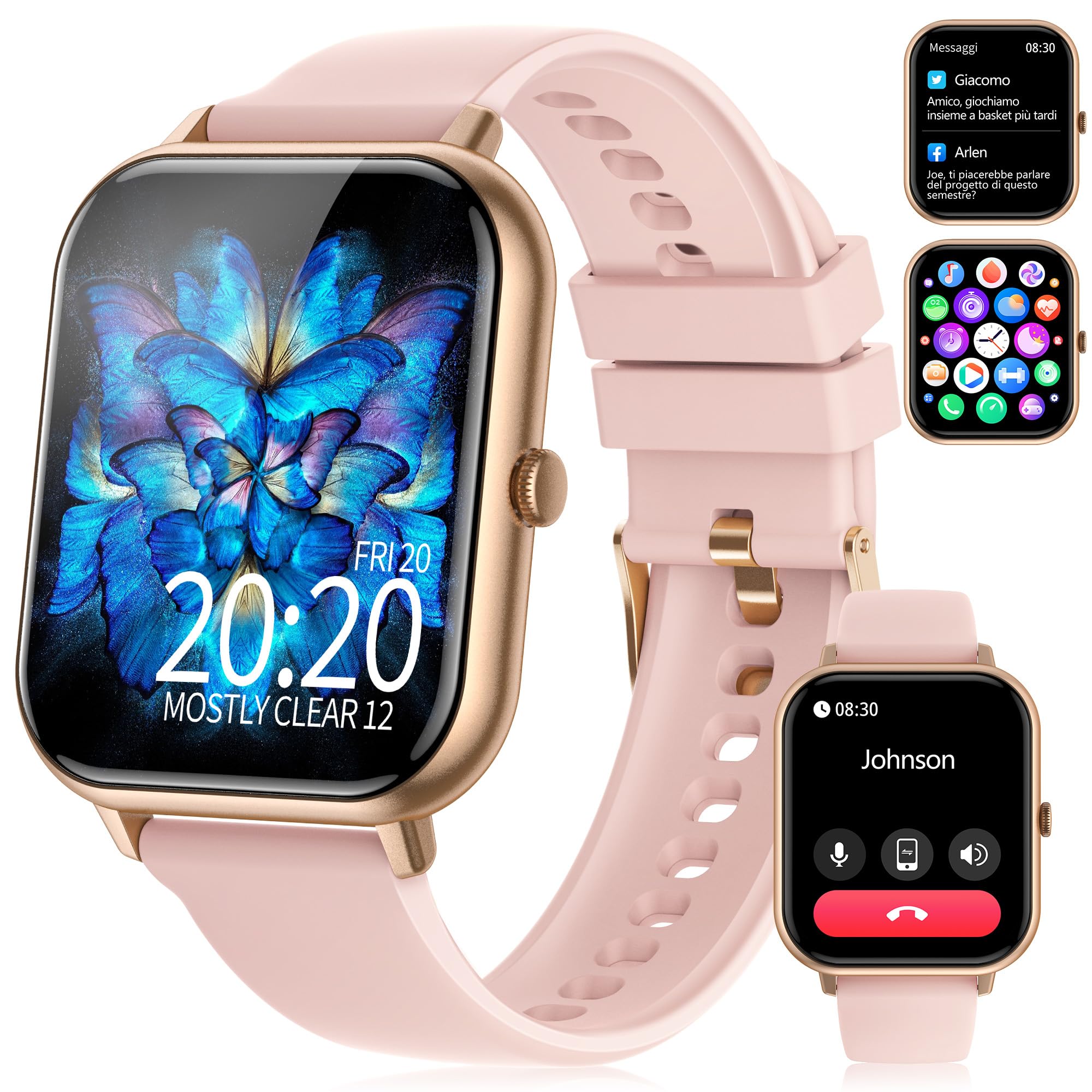 Smartwatch Donna Uomo,1.83" Orologio Smartwatch con Effettua/Risposta Chiamate, Sonno/SpO2/Cardiofrequenzimetro/Contapassi, 110+ Modalità Sportive, IP68 Impermeabile Fitness Tracker per iPhone&Android
