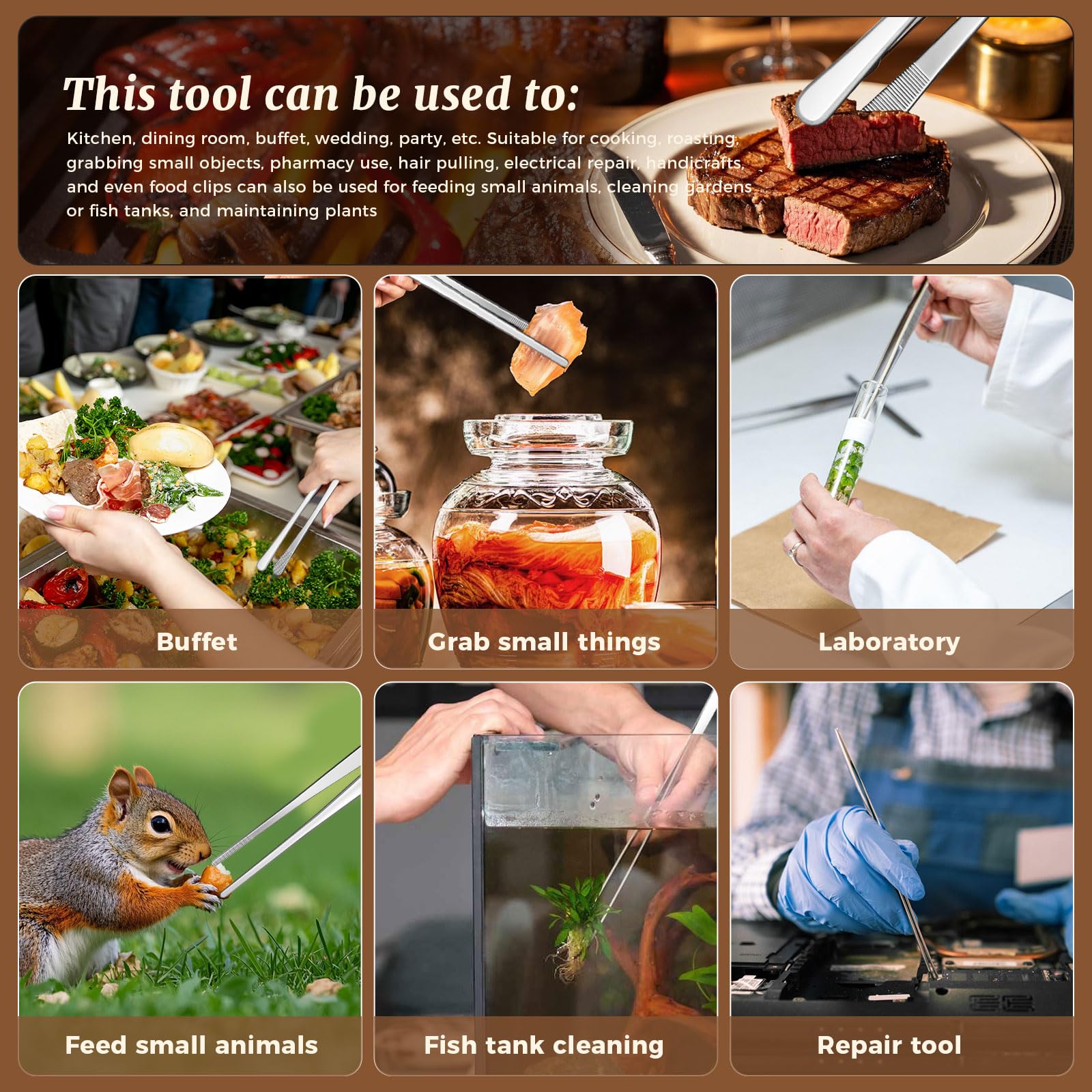 12-Inch Kitchen Tweezers for Cooking, 2 Pcs Tweezer Tongs for Cooking - Stainless Steel Cooking Tweezers for BBQ, Plating, Serving, Pasta & Salad - Premium Tongs for Cooking with Non-Slip Grip - Image 7