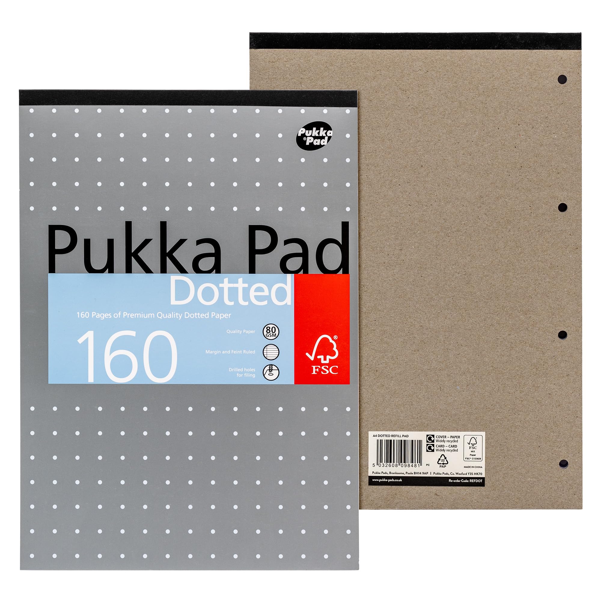 Pukka Pad, Blocco note metallico A4 punteggiato per grafica, arte, bullet journaling, confezione da 3 pezzi, 29,7 x 21 cm, rilegatura a nastro, carta da 80 g/m², margini a 4 fori e perforazione, 160