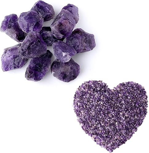 LAIDANLA Piedras naturales de amatista, cristales crudos grandes a granel de 1.5 a 2 pulgadas, piedras preciosas curativas de 4 piezas y chips de