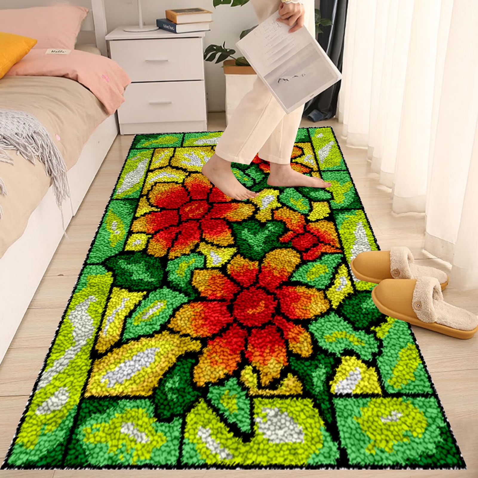 Tappeto Fai Da Te Con Tela Colorata Fveknbhyewng Kit Gancio Di Chiusura Tappeto, Kit Gancio A Chiavistello Tappeto Fai Da Te, Kit Per Kit Latch Hook Fai Da Te 60x90 Cm