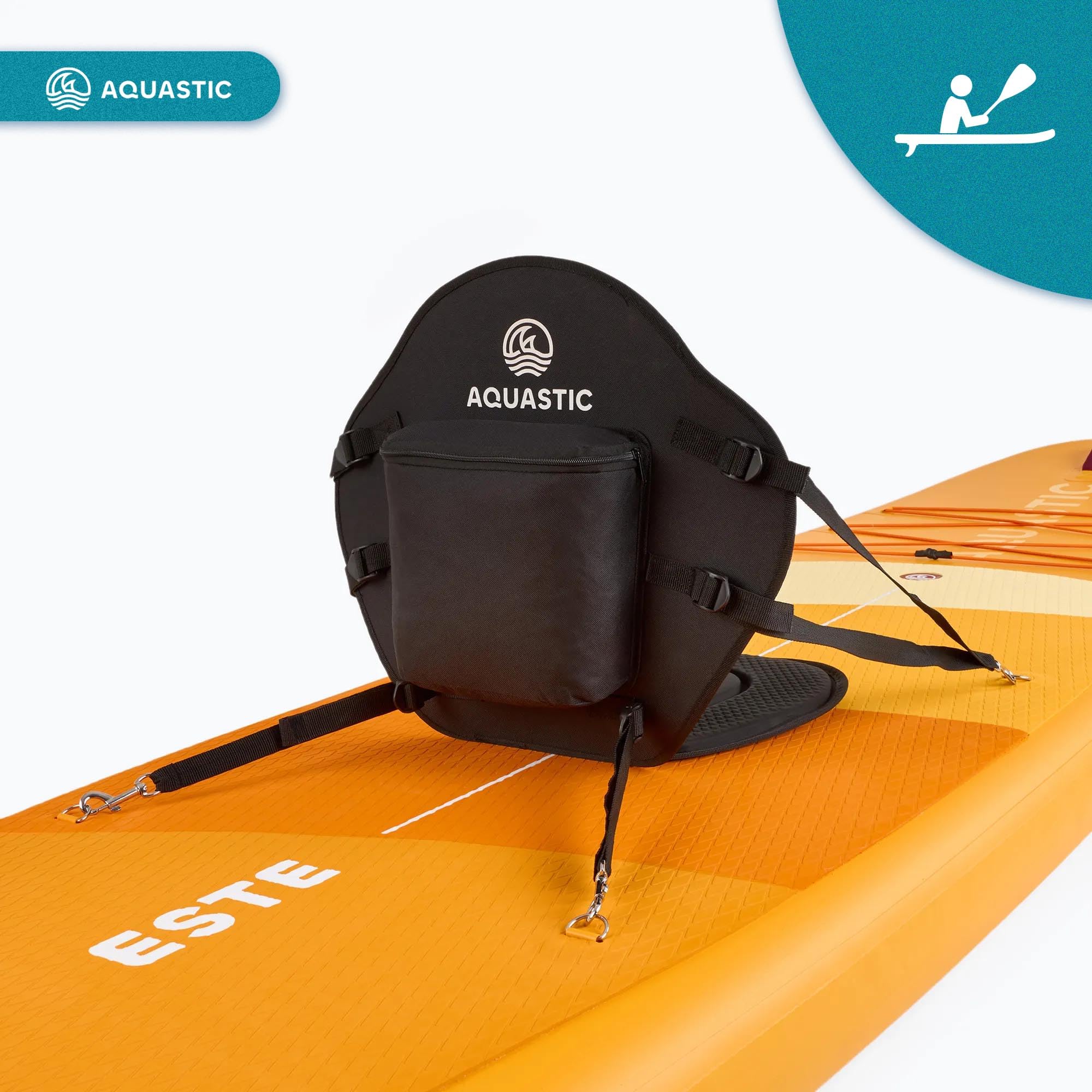 AQUASTIC Este zestaw SUP Board 12'0" – Drop Stitch Lite, 390 l, 170 kg, montaż na siedzeniu, lekka i stabilna, funkcja kajaka, EVA, 3 uchwyty, kompletny zestaw z wiosłem, pompą i plecakiem