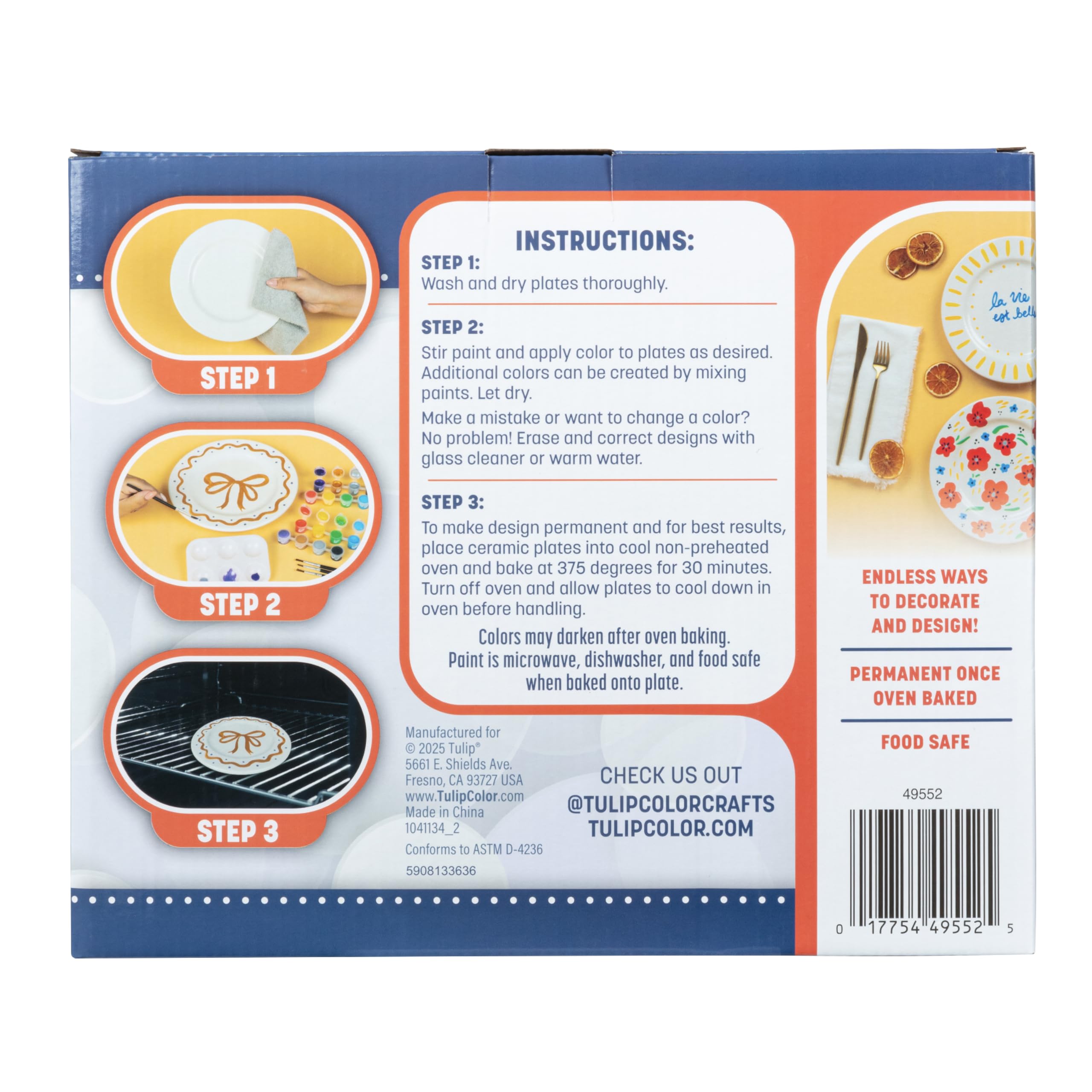Kit per Pittura in Ceramica Tulip Dipinto da Me – 4 Piatti Dipingibili, 16 Colori Sicuri per Alimenti & 4 Pennelli, Lavabile in Lavastoviglie, Dipingi la Tua Ceramica a Casa