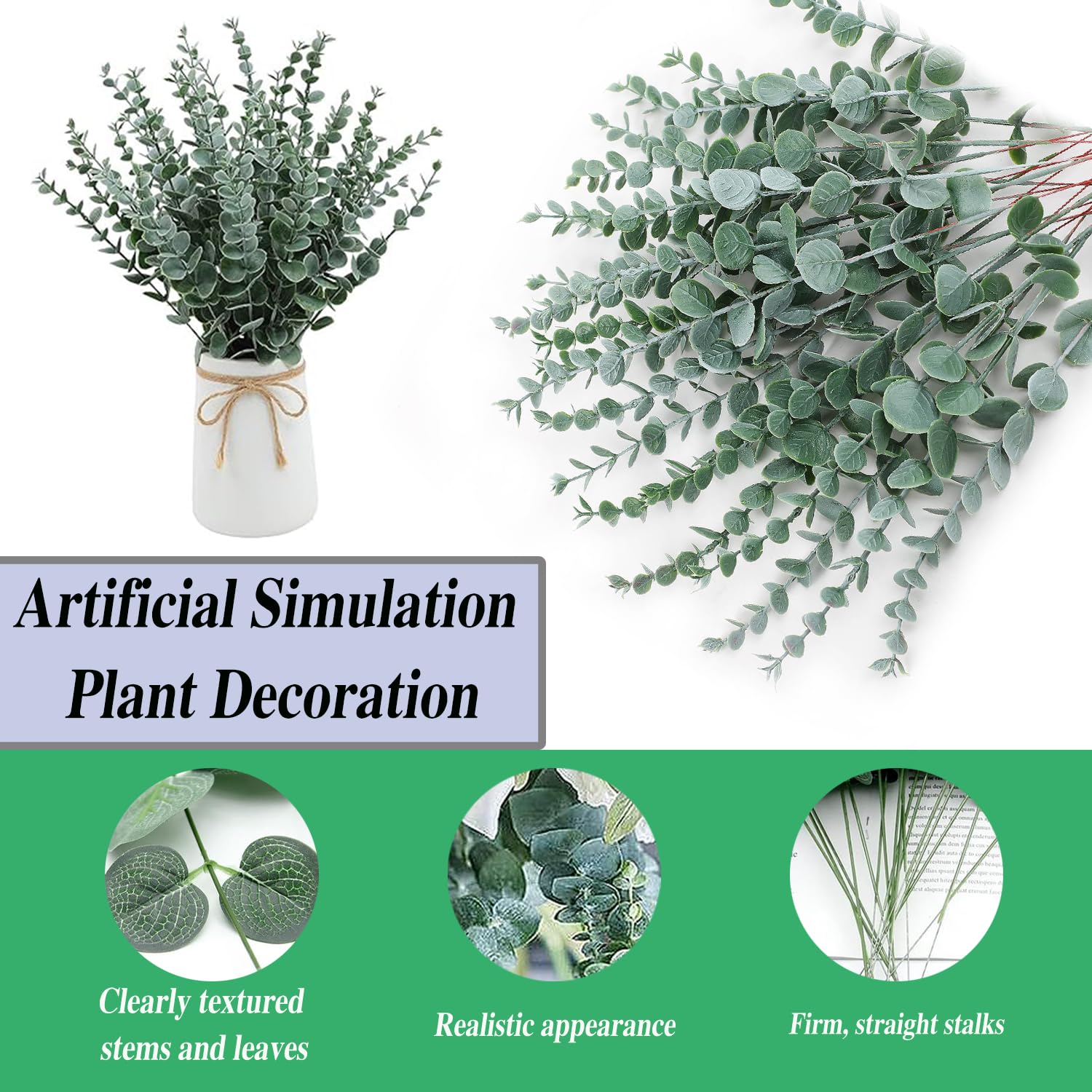 RHQFDM 30 Pcs Green Artificial Eucalyptus Branches,Winter Frosted Lifelike Faux Eucalyptus Stems,38cm Artificial Branches Leaves,for Balconies,Gardens,Christmas Decorations,and DIY Wedding Bouquets - Image 4