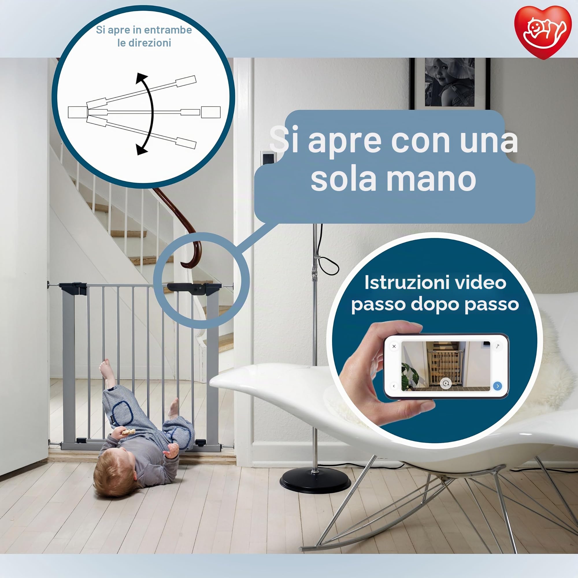 BabyDan Premier, Cancelletto per scale a pressione, 99-106,3 cm, Cancelletto per bambini, metallo, argento, Made in Denmark - (Cancelletto per animali/cane)