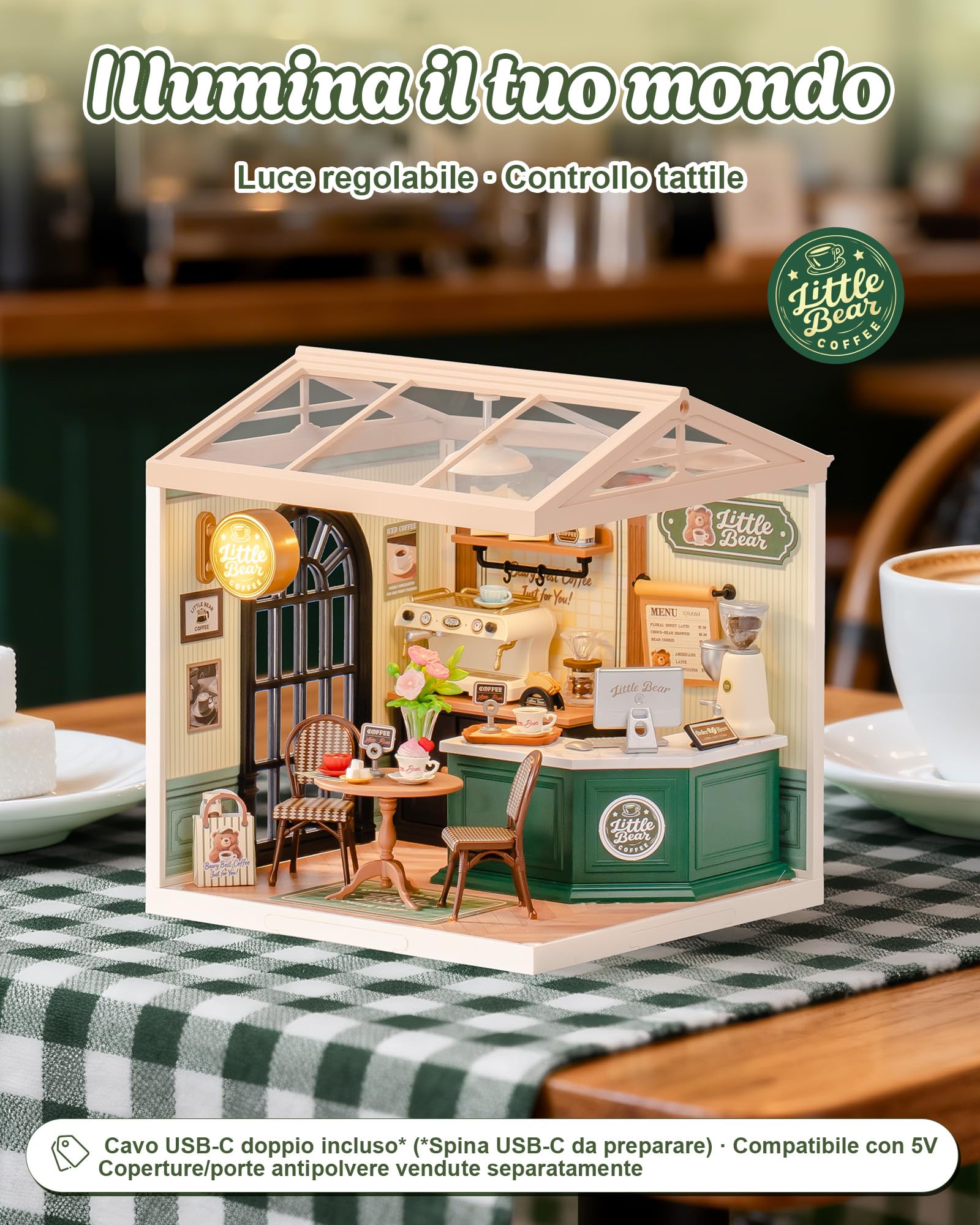 Rolife Super Creator Perfect Romance Café, kit fai da te in miniatura con luce, kit di mobili per casa delle bambole in plastica, senza colla, kit di costruzione per adulti e adolescenti, regalo
