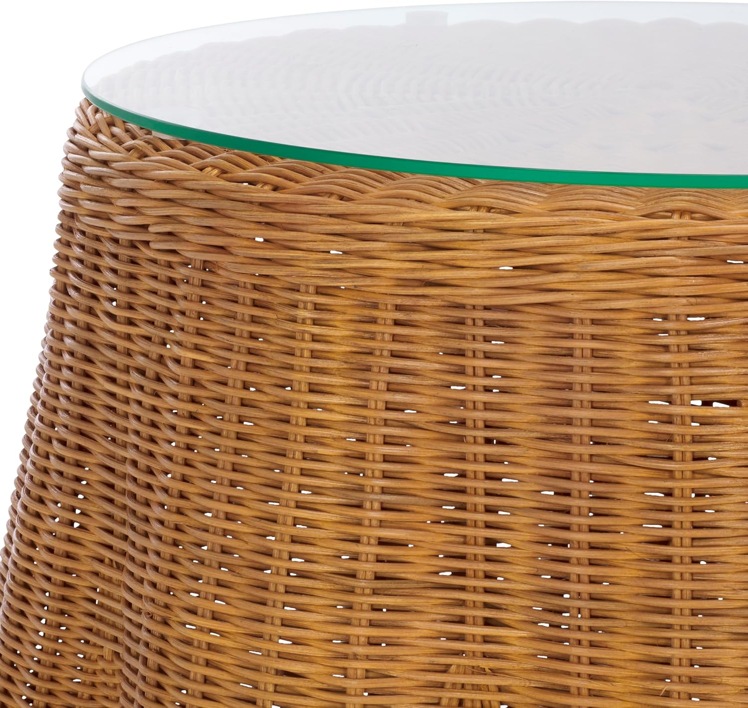 SAFAVIEH Couture Collection - Hylda Natural Rattan Accent Table, Round Shape, Glass Top Design, Fully Assembled (CWK3011A)