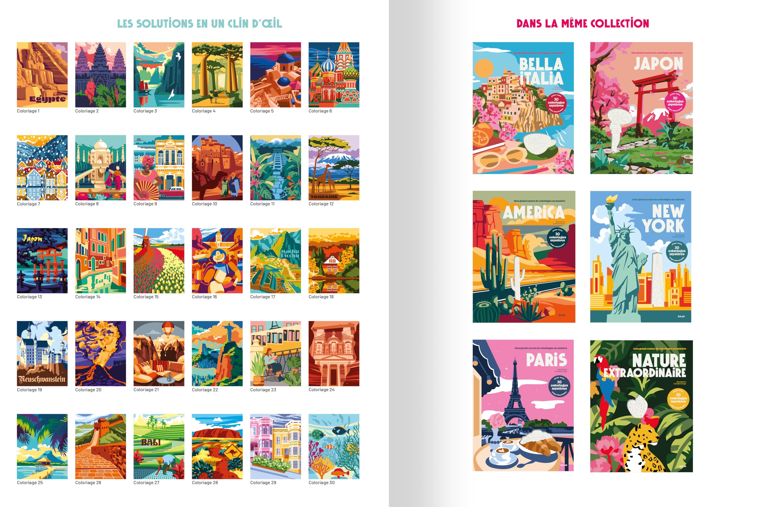 Monde et merveilles - 30 coloriages mystères pour adultes avec pages détachables et un poster