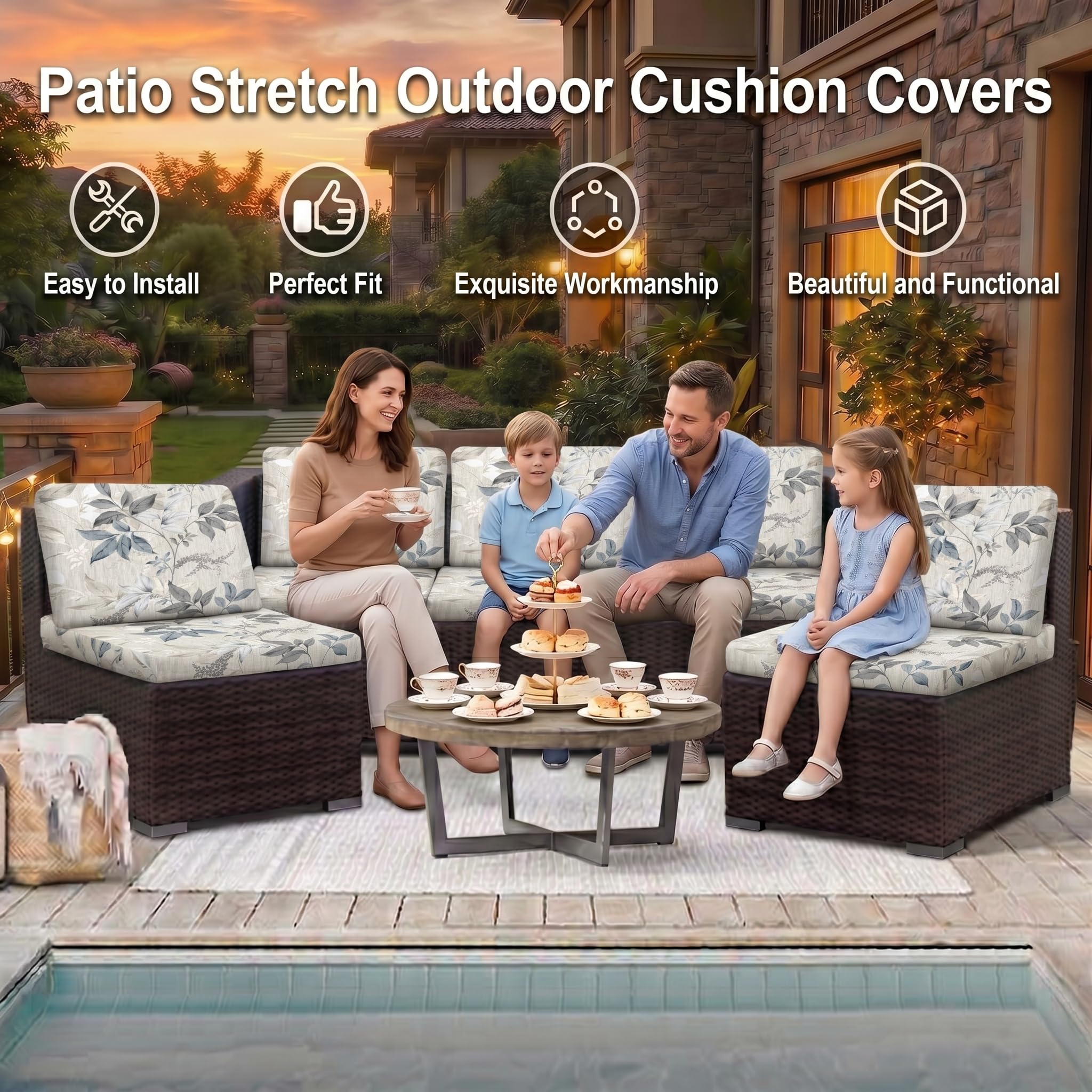 LiveGo Housse de coussin extensible pour canapé d'extérieur - Housse de coussin de rechange douce et flexible - 8 fleurs