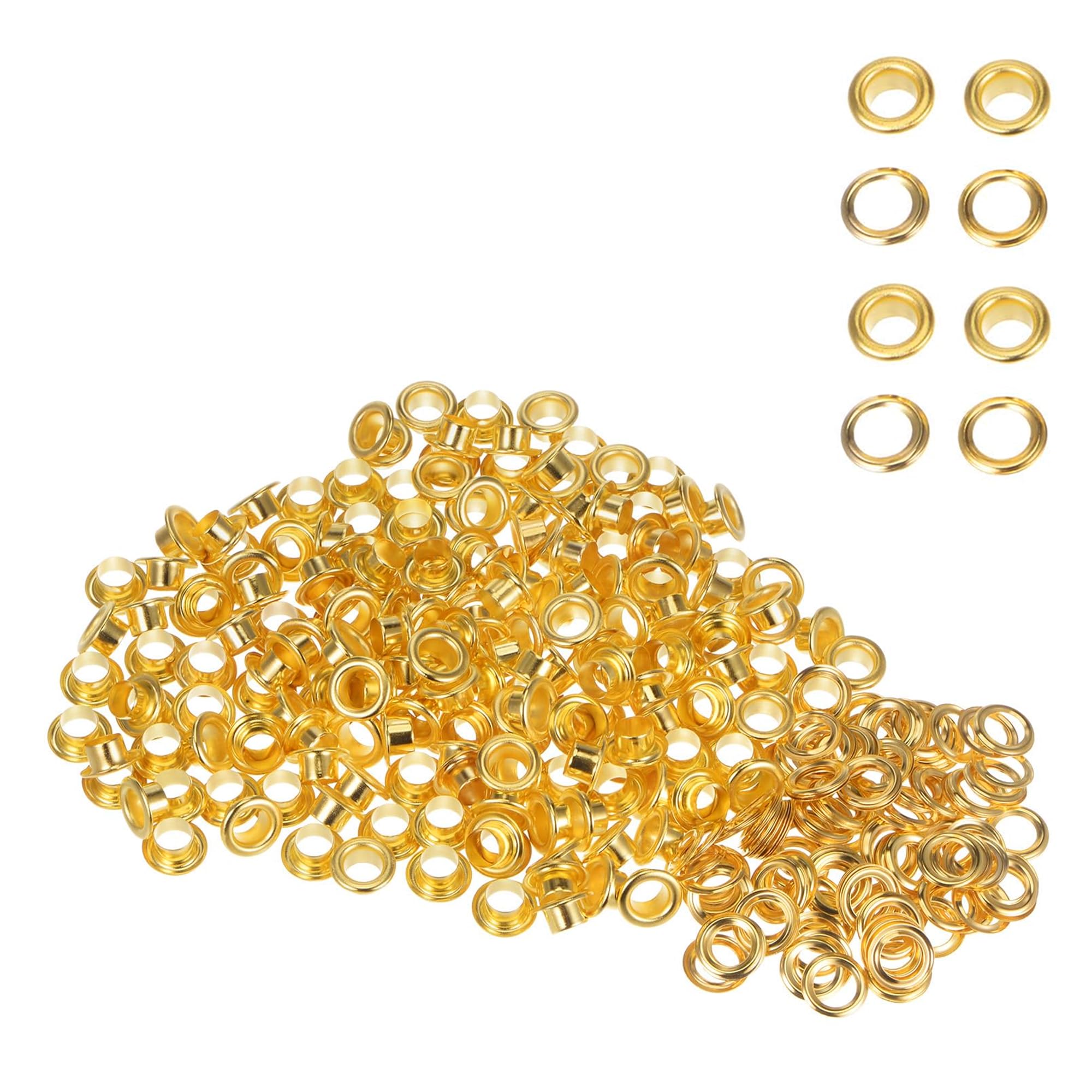 WedDecor 8mm Gold Brass Eyelets Grommets with Washers for Clothing, Baby Dolls, Sewing, Bags, Scrapbook, Leather Work, DIY Projects and Rust Proof, 100pcs
