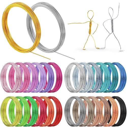 25 rollos de alambre de aluminio multicolor, calibre 200.031 in, metal flexible para joyería de colores artísticos, alambre para joyería (1230 pies)