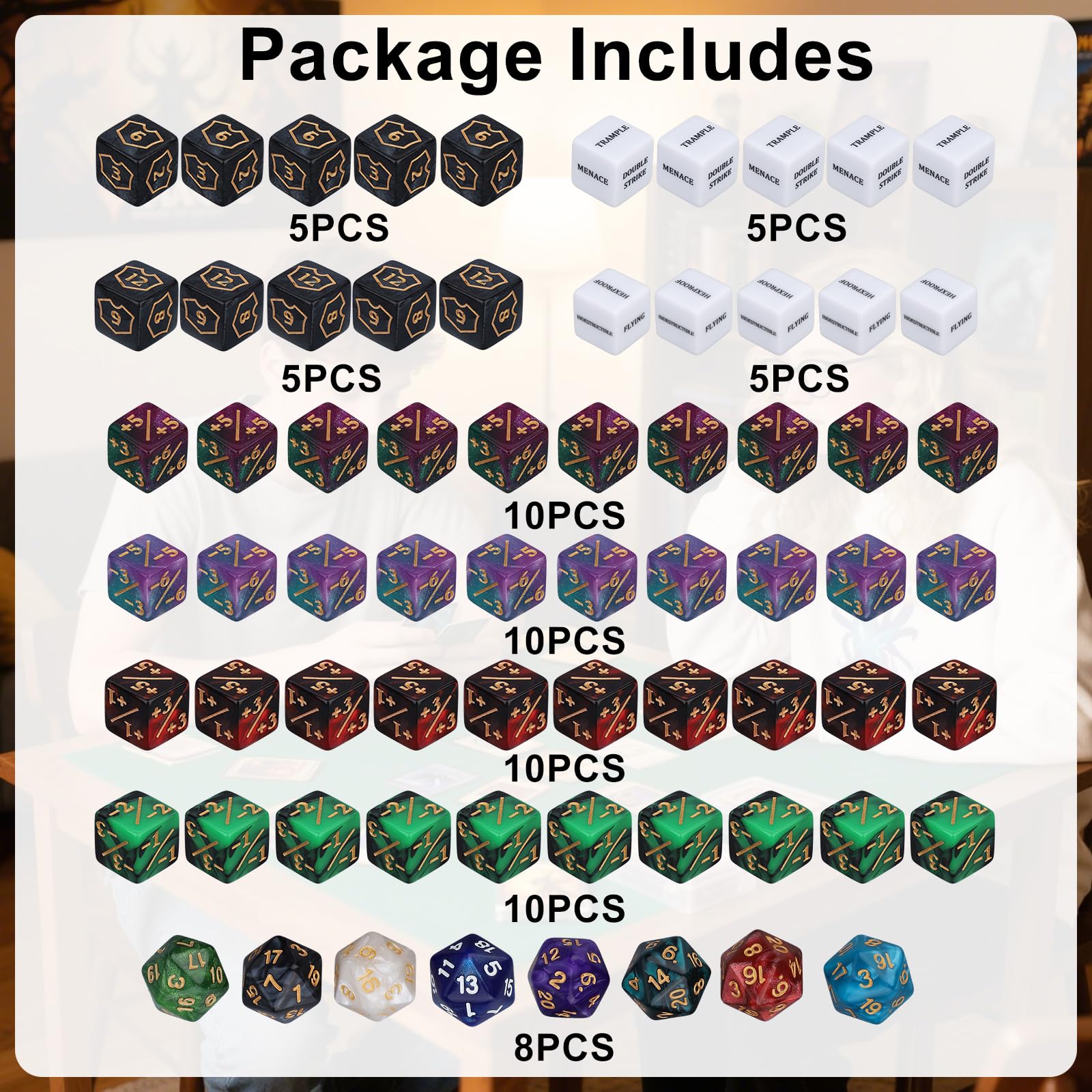 Set van 68 MTG-Dobbelstenentellers, Trefwoorden Life 1/-1 Tellers Commander Buff-Tokens met D6- en D20-dobbelstenen MTG TCG en Kaartspelaccessoires