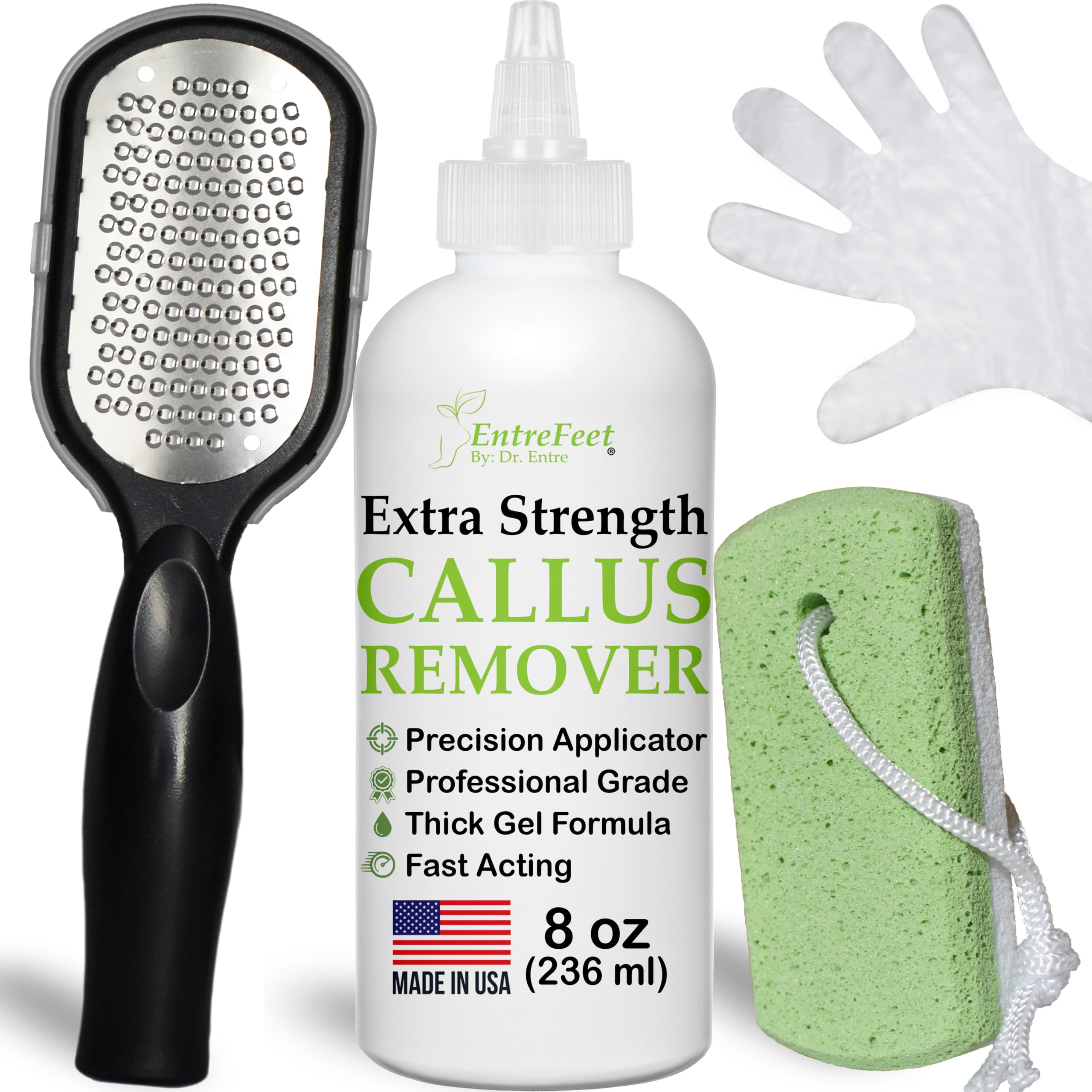 Foot Callus Remover Gel Kit: Complete At Home Callus Remover for Feet 8 oz | Extra Strength Gel with File, Pumice, 10 Gloves | Remove Dead Hard Skin on Heels & Feet, Salon Pedicure Results in Minutes