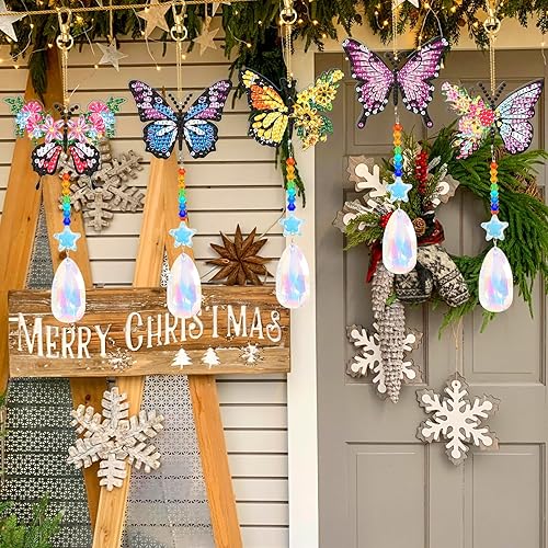 Miniatura 5 de 8 piezas de pinturas de diamantes de mariposa, atrapasoles de doble cara, pinturas de diamantes 3D de doble cara, pintura de campanilla de viento