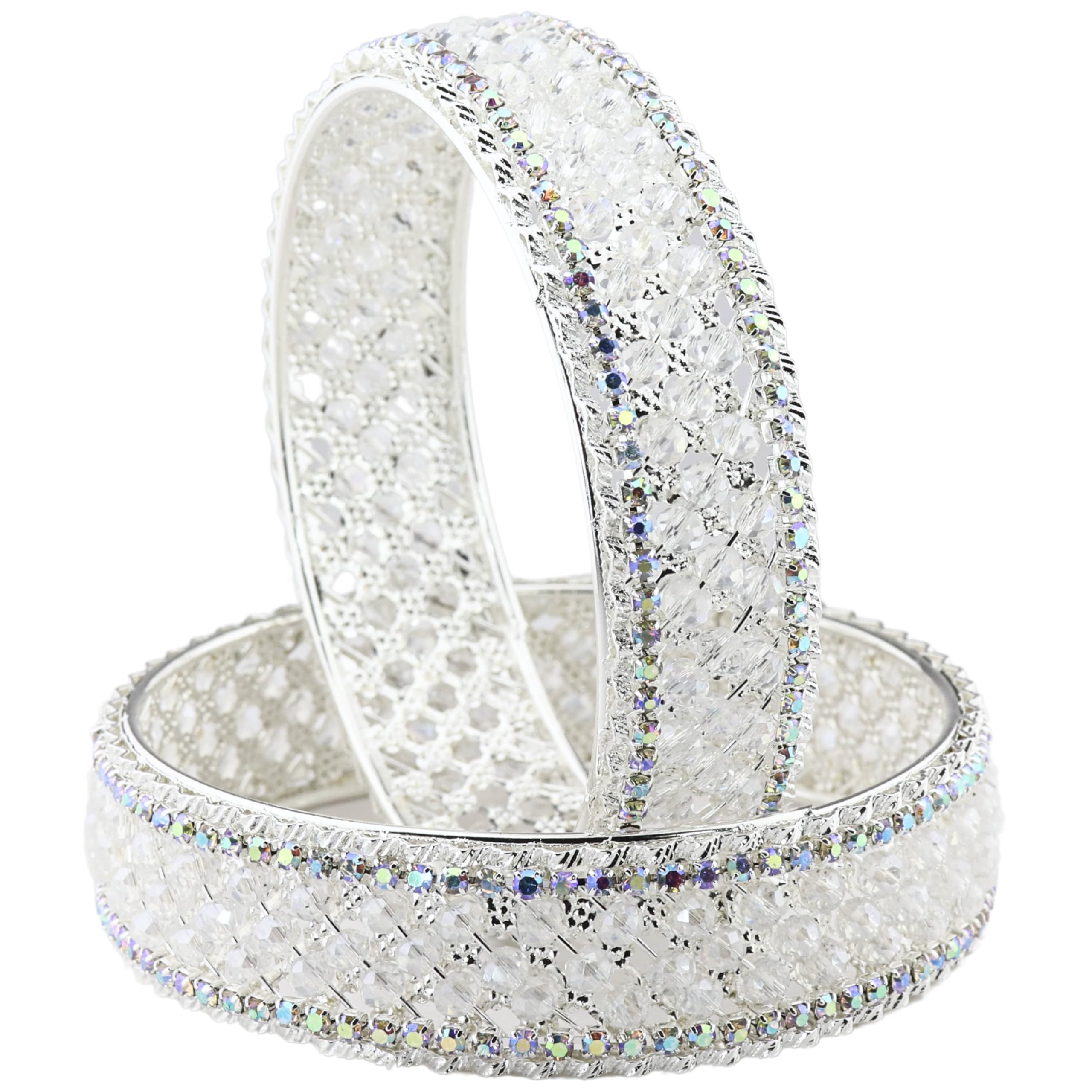 NMII Traditional Metal White Moti Pearls & Diamond Kangan Bangles Set Women & Girls | Stylish Party Bangles | White Bang