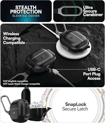 Miniatura 3 de Proof Labs Funda para AirPods 4 con candado, funda resistente para AirPods de 4 generación con mosquetón, protección resistente y carcasa protectora