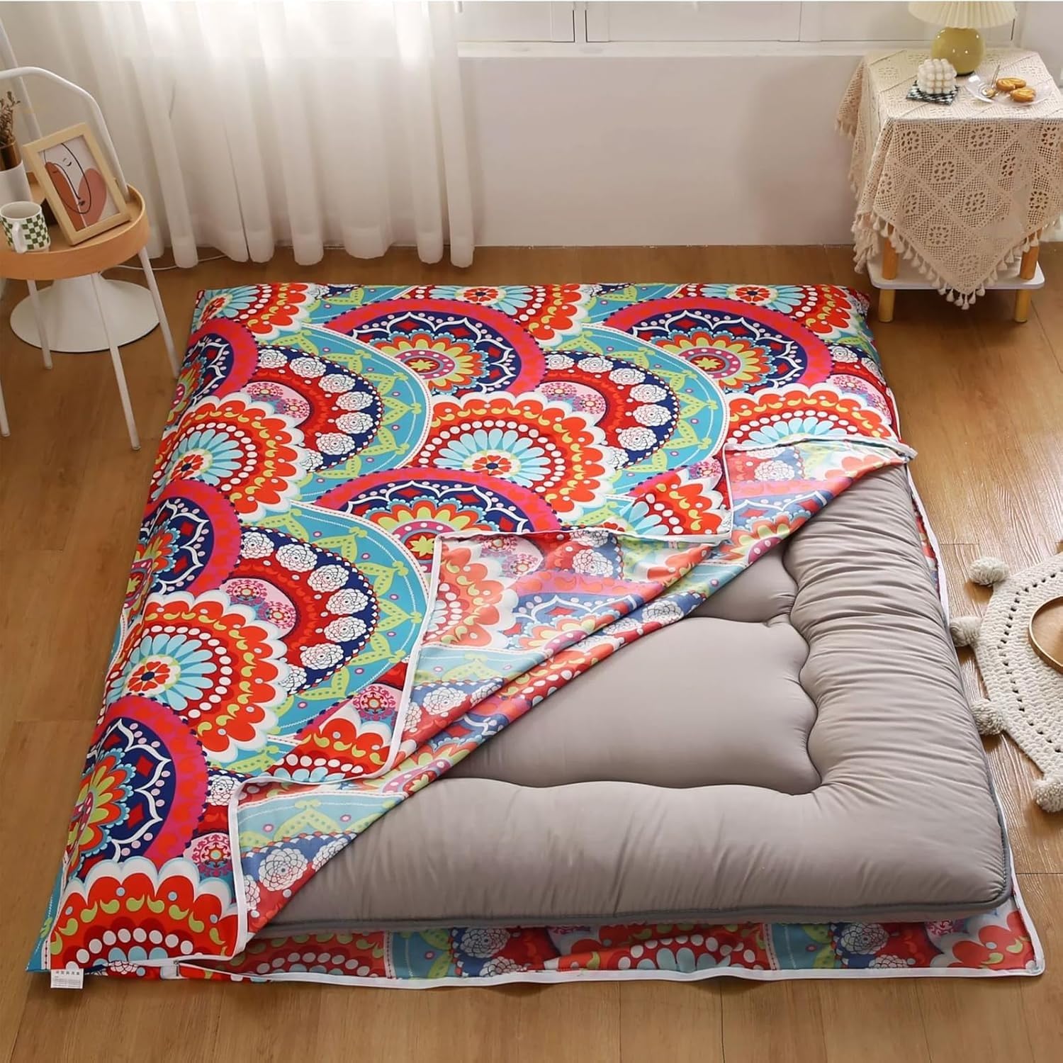 Floor Futon Mattress Cover with Zipper Queen 100% Cotton Soft Tatami Mattress Cover Soft Skin-Friendly Washable Without Shrinking Futon(H,135x190cm/53x75")