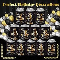 Vista 5 de Umigy 24 piezas de fabulosas decoraciones de cumpleaños número 40: recuerdos de fiesta de 40 cumpleaños y fundas para enfriar latas de bebidas