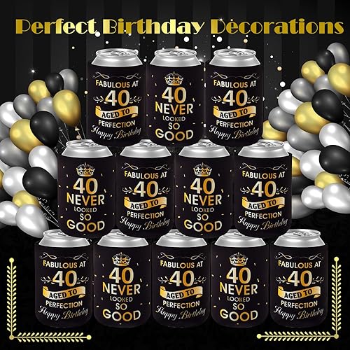 Miniatura 5 de 24 piezas de fabulosas decoraciones de cumpleaños 40 para fiestas de cumpleaños de 40 cumpleaños, fundas enfriadoras de latas de bebidas nunca se
