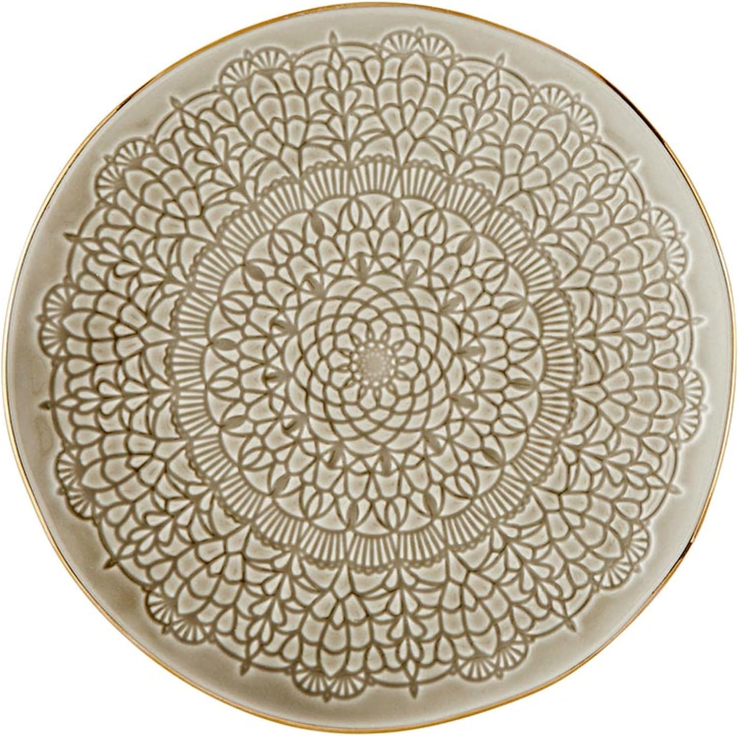 Santa Barbara Design Studio 4-Piece Appetizer Plates Set Gold Rim Stamped Ceramic Dessert Plates, 6" Diameter, Taupe/Grey/Ivory/Moss