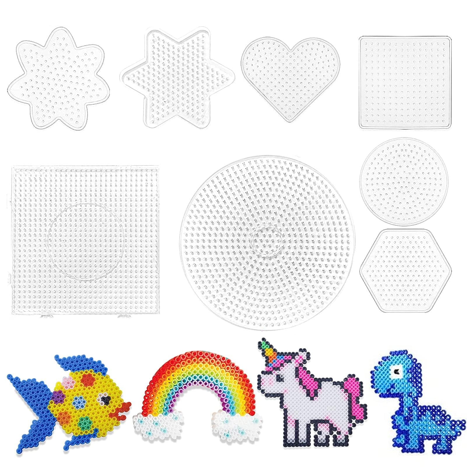 Perlenschilder zum Bügeln, Modelle mit Bügelperlen aus Kunststoff, kleine transparente Perlenschild, Kunststoffplatte für DIY-Dekoration und kreative Hobbys (8 Stück)