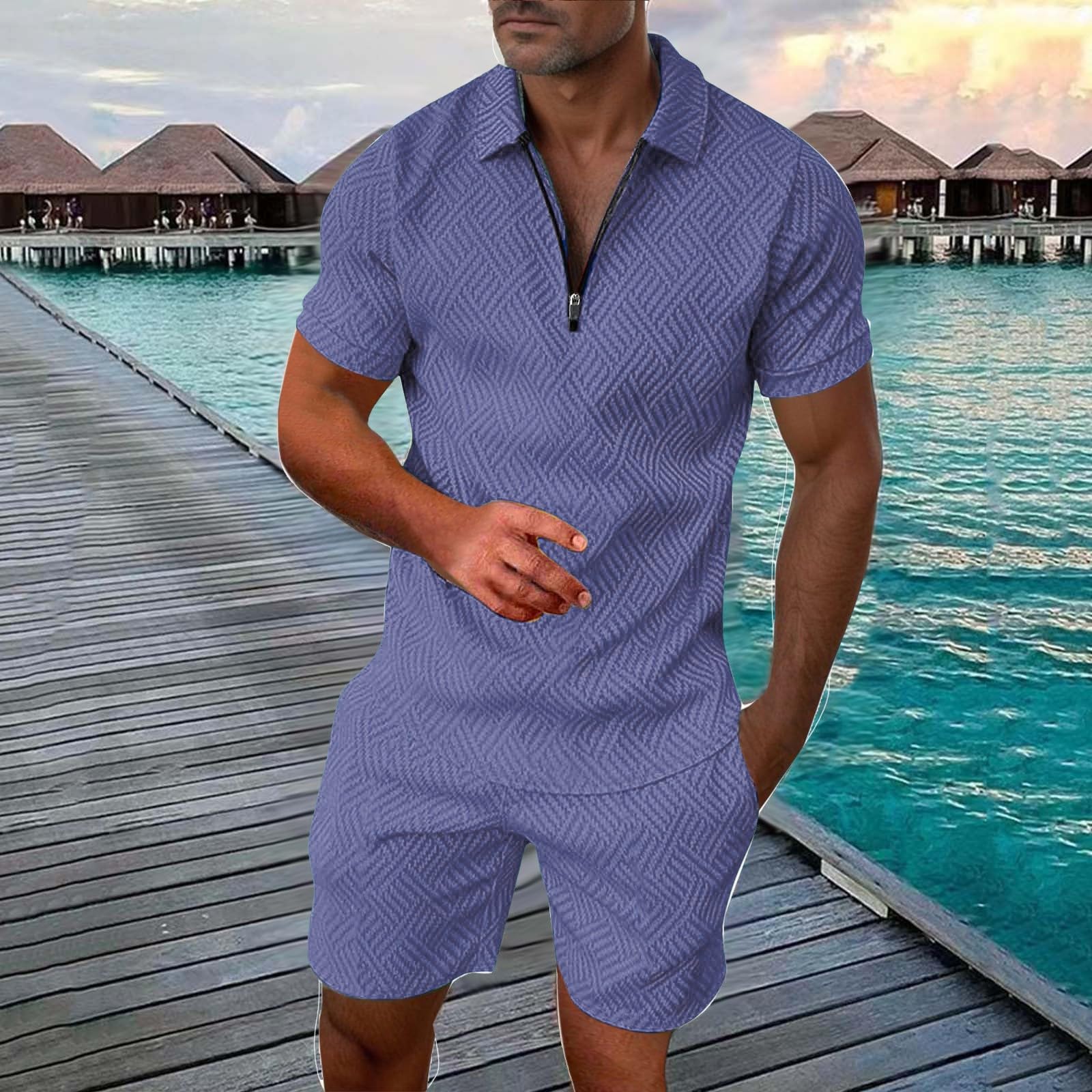 Générique Ensemble Ete Homme - Ensemble Short + Tee Shirt à Manches Courtes Couleur Unie Sportswear 2 Pièce Sets Été Survêtement Jogging Mode T-Shirt et Shorts avec Poche