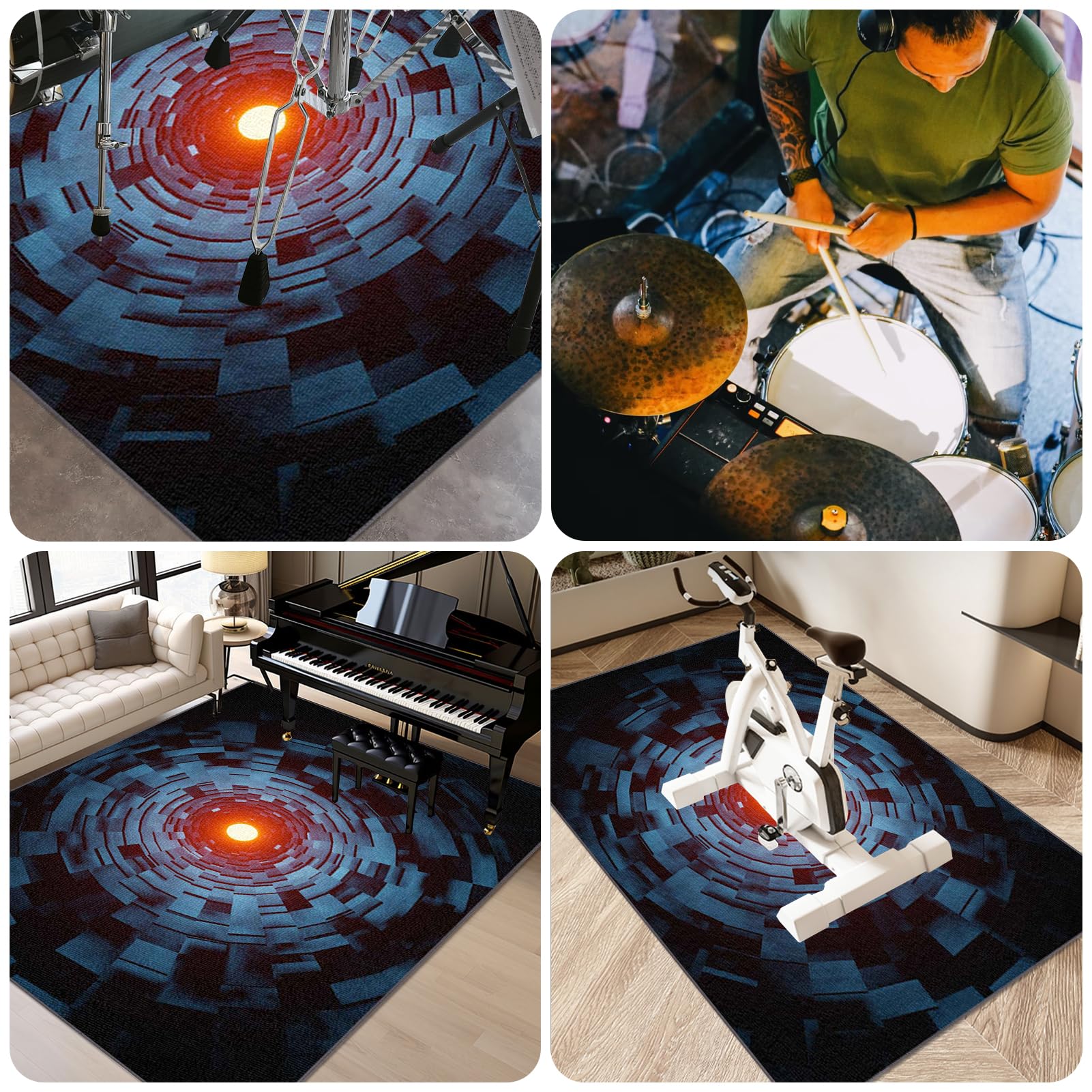 Dywan bębnowy, dywanik na baterie, dźwiękoszczelny dywanik do baterii elektronicznych, antypoślizgowe dywaniki do bębna basowego i innych mat do instrumentów muzycznych 180 x 140 cm