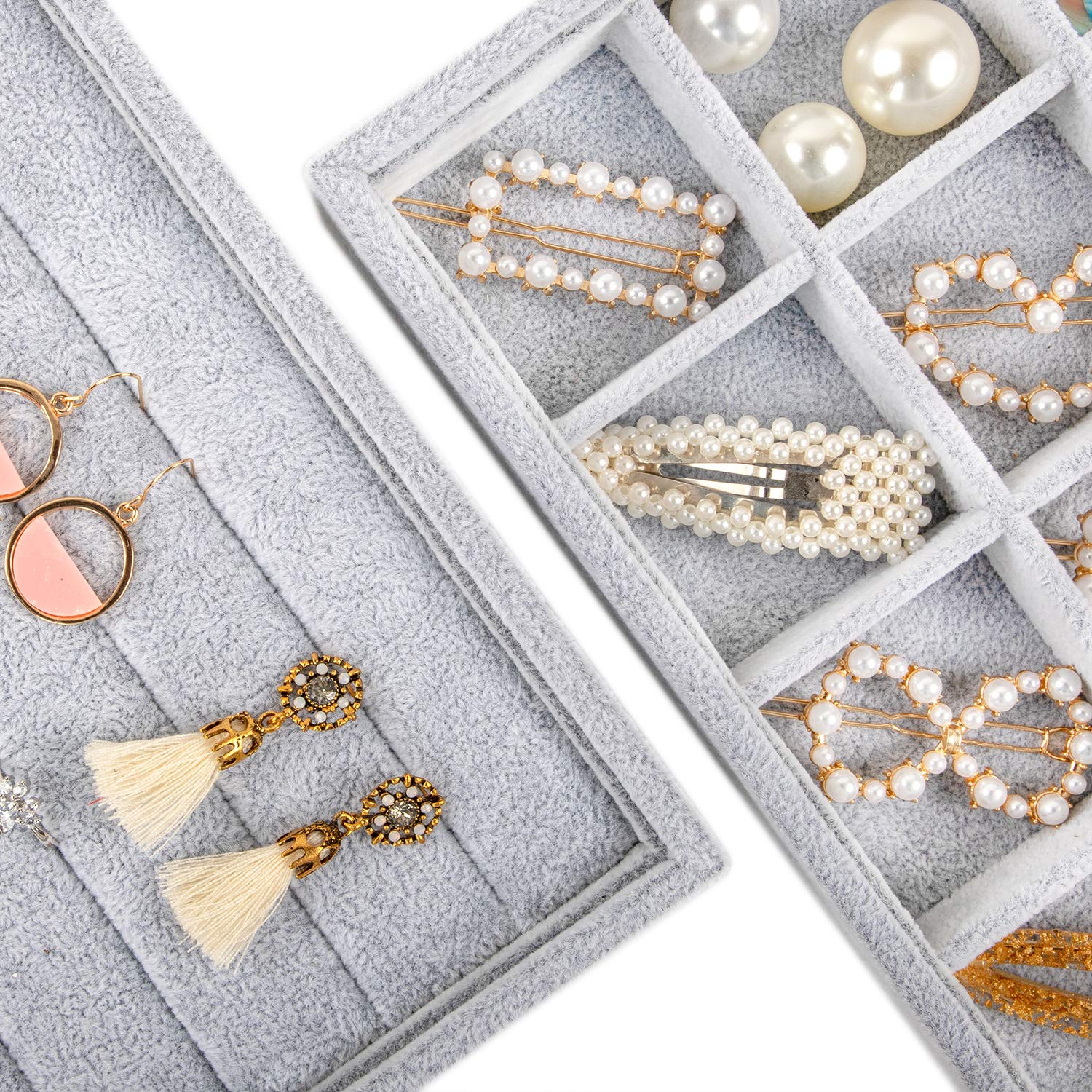 Mebbay Velvet Jewelry Trays Organizer With Clear Lid Stackable