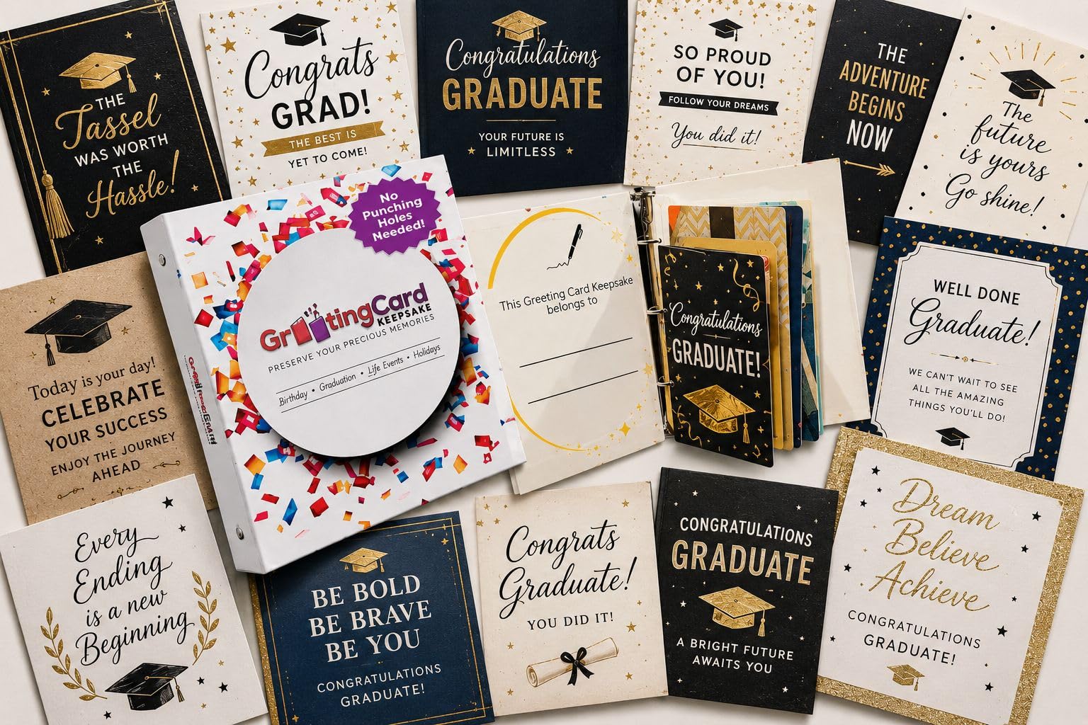 Tarjetero de recuerdo para tarjetas de felicitación | Capacidad para 18 tarjetas | Gran recuerdo de regalo | Mantén tus tarjetas en condiciones originales abatibles | Una