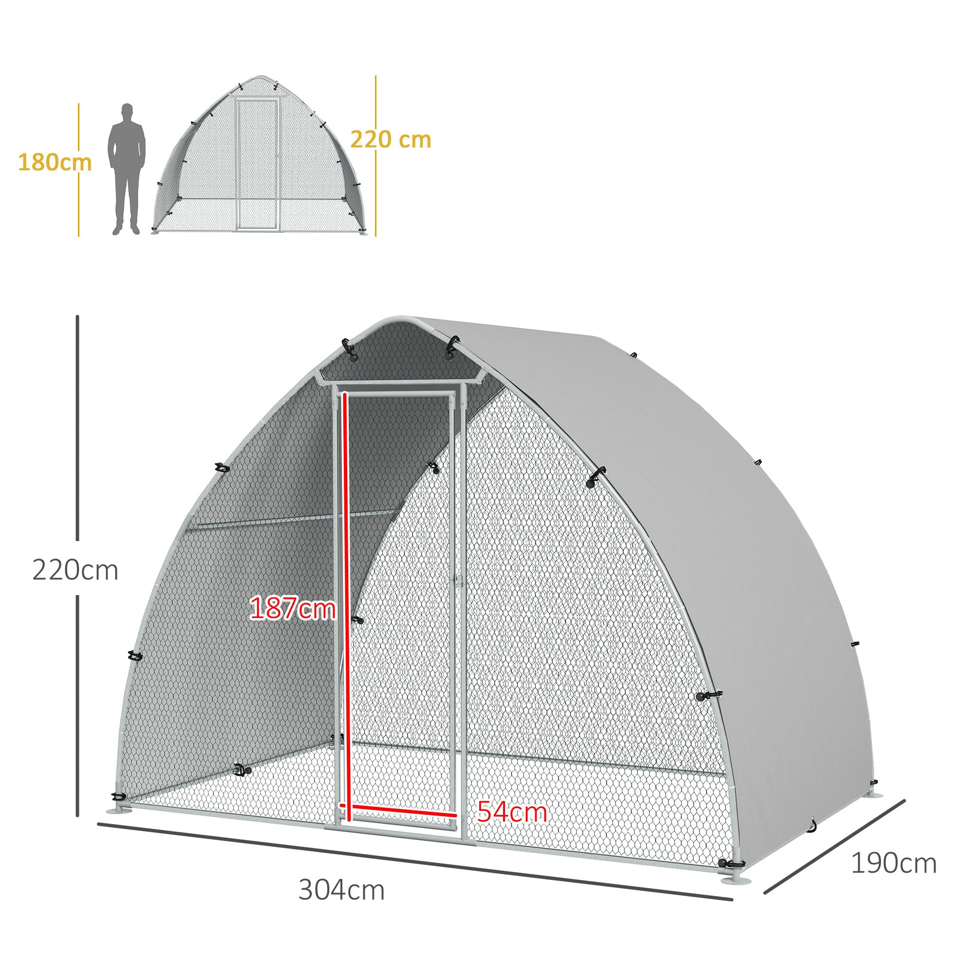 PawHut Grand enclos poulailler 5,75m² Toit Anti-UV Acier galvanisé