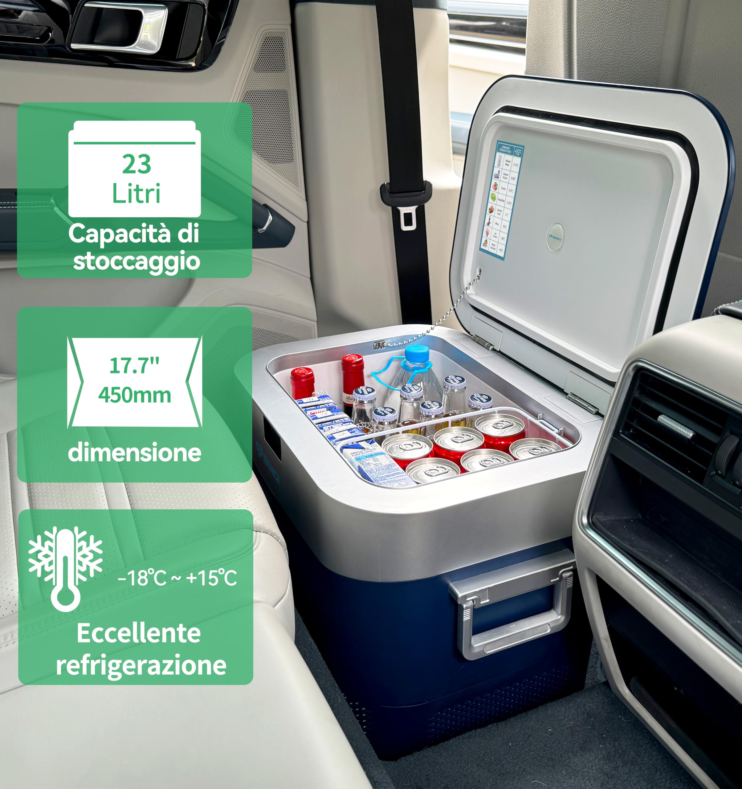 Bingi 22L Frigorifero Portatile Elettrico,Congelatore Portatile per Auto,Mini Frigorifero da Campeggio Frigo Elettrico 12V/24V/220V compressore per RV Camion,Barca,Camper