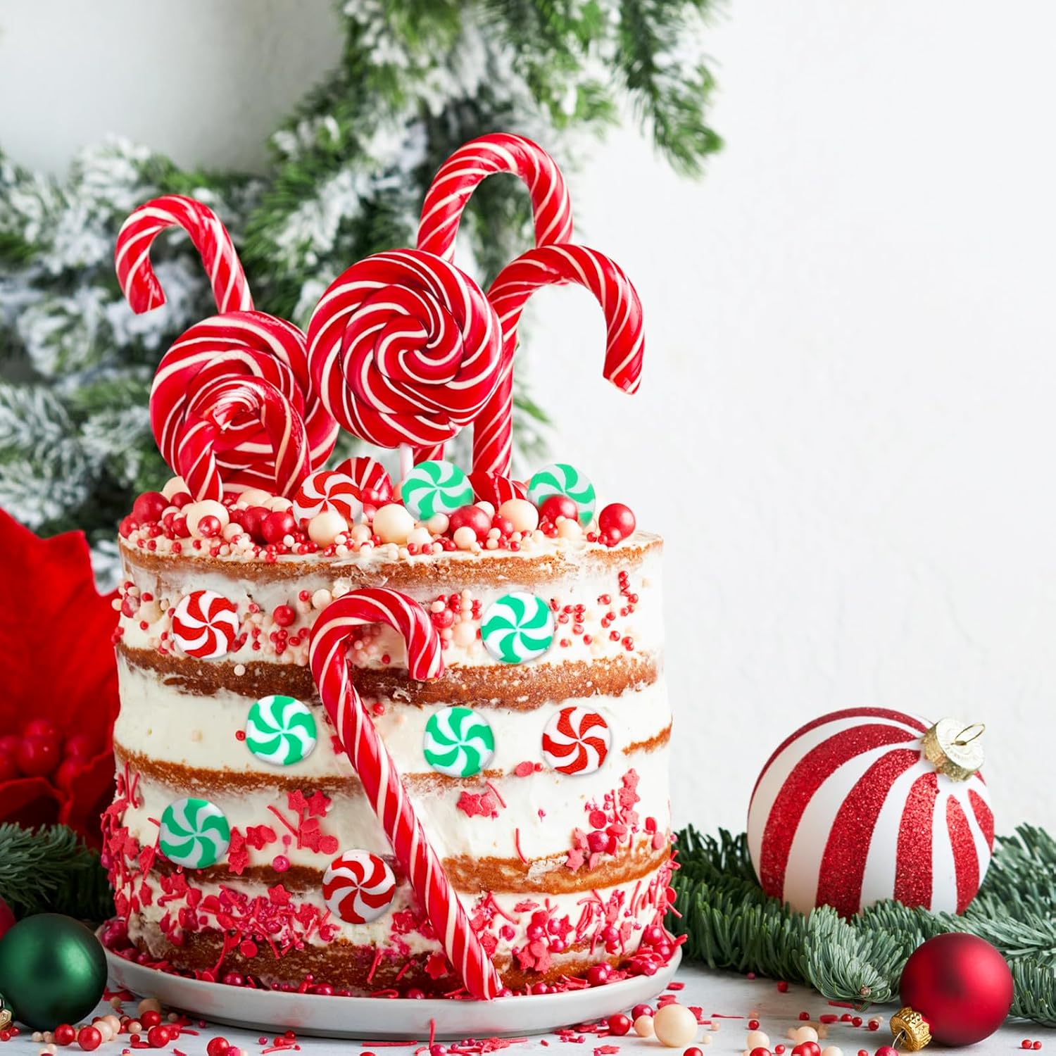 Giegxin 60 Pcs Christmas Fake Candy Decor Christmas Miniatures for Crafts Fake Peppermint Ornaments Christmas Mini Candy Canes Decor for Xmas Tree Party Decor Miniatures DIY Craft (Red, Green, White) image 4