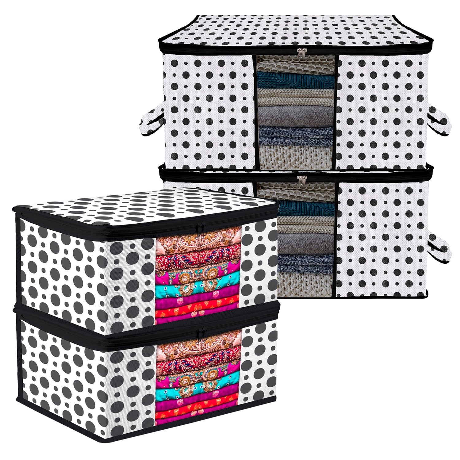 Kuber Industries Saree Cover & Underbed Stoarge Bag Set | 2 Pieces Saree & 2 Pieces Underbed Storage Bag Combo Set | Zipper Closure & Handle | Dot-Design | Set of 4 | Black (B0CKF24W1C) Amazon Price History, Amazon Price Tracker