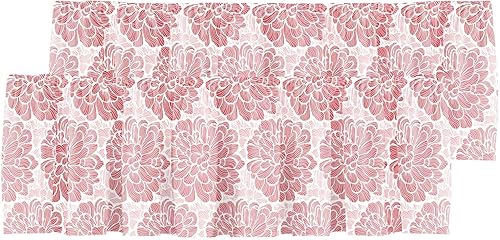 Cenefa de cortina corta opaca con bolsillo para barra de cortina con estampado floral de peonía rosa para decoración de cocina, dormitorio, 52 x 18