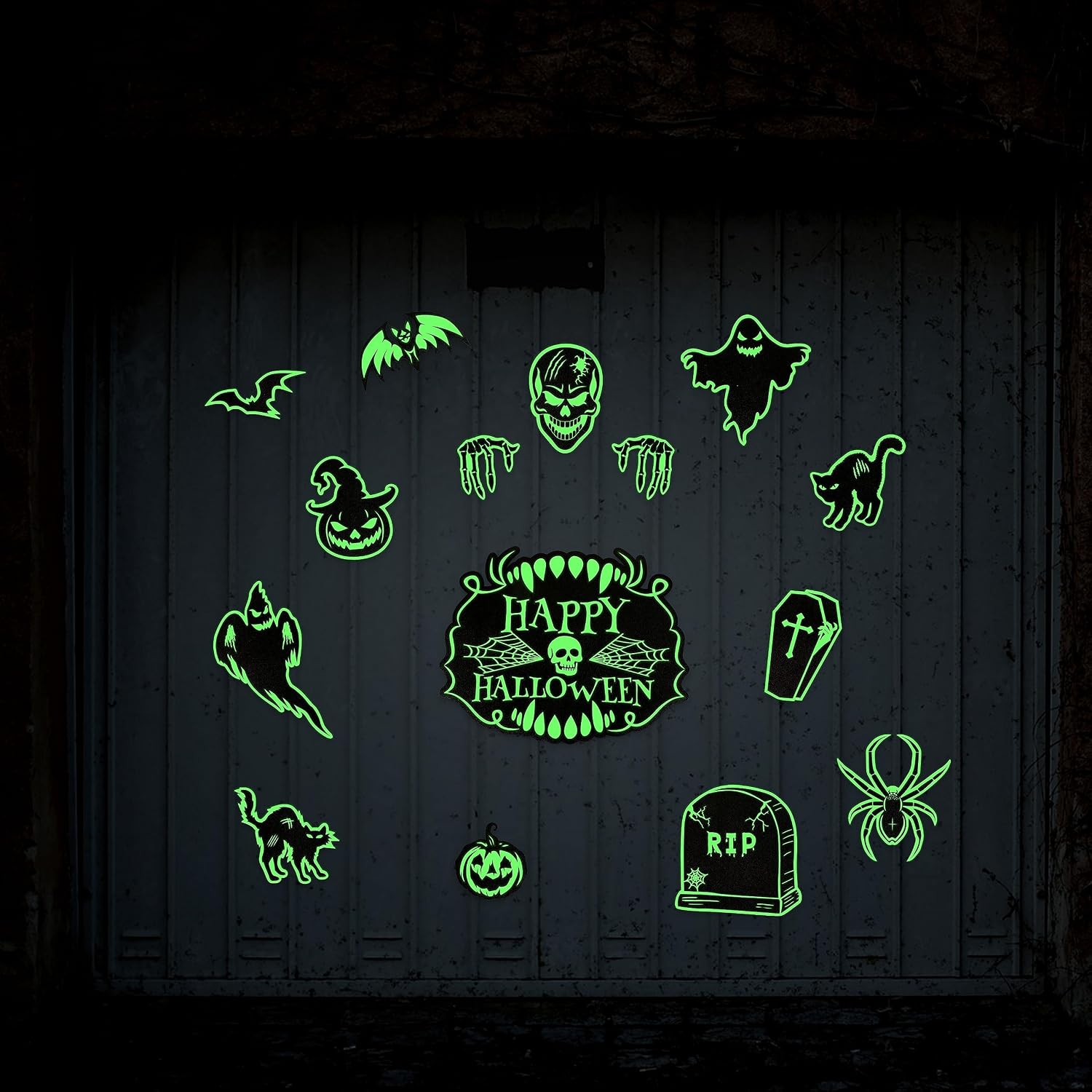 90shine Halloween Garage Door Decorations Magnets: Magnetic Glow-in-The-Dark Bats Tombstone Ghost Pumpkin Happy Holiday, Luminous Refrigerator Cruise Decor, 15Pcs